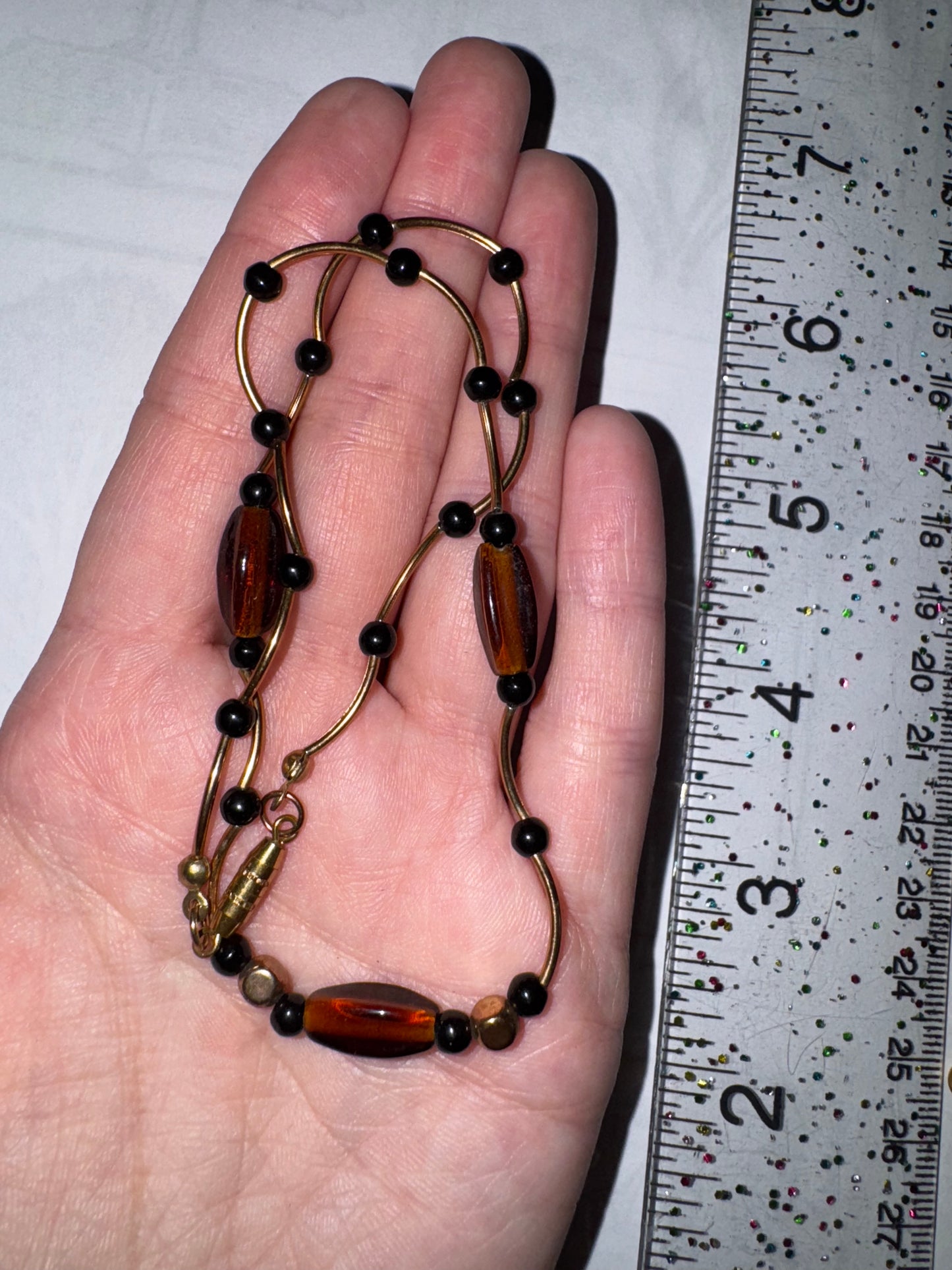 15 1/2" Beaded Gold, Black and Bronze Necklace and Earring Set