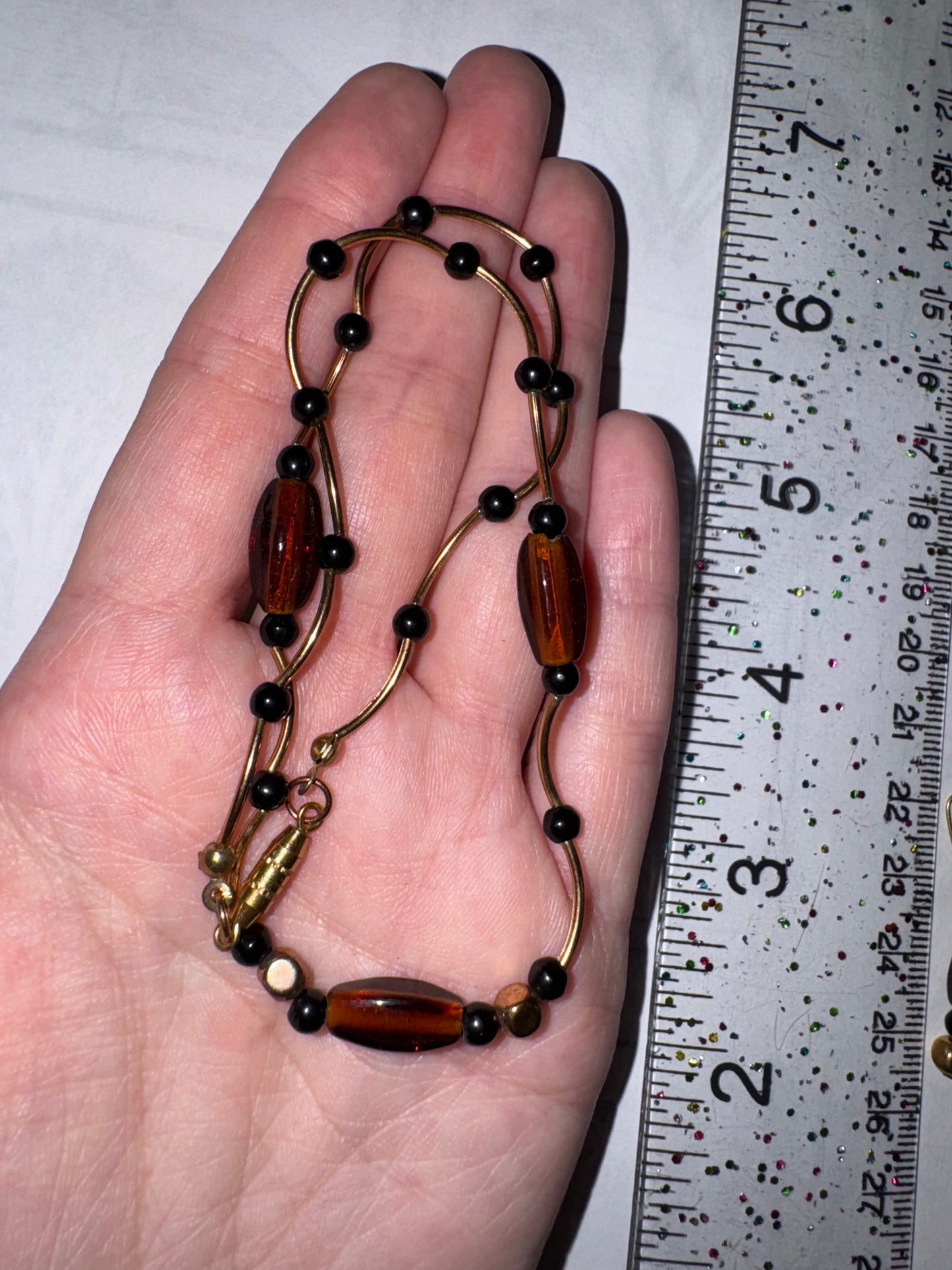 15 1/2" Beaded Gold, Black and Bronze Necklace and Earring Set