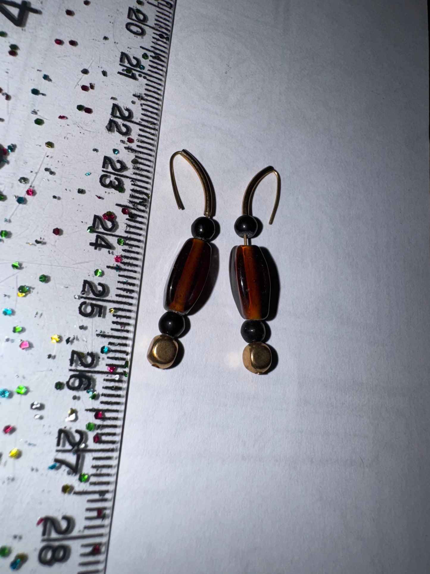 15 1/2" Beaded Gold, Black and Bronze Necklace and Earring Set