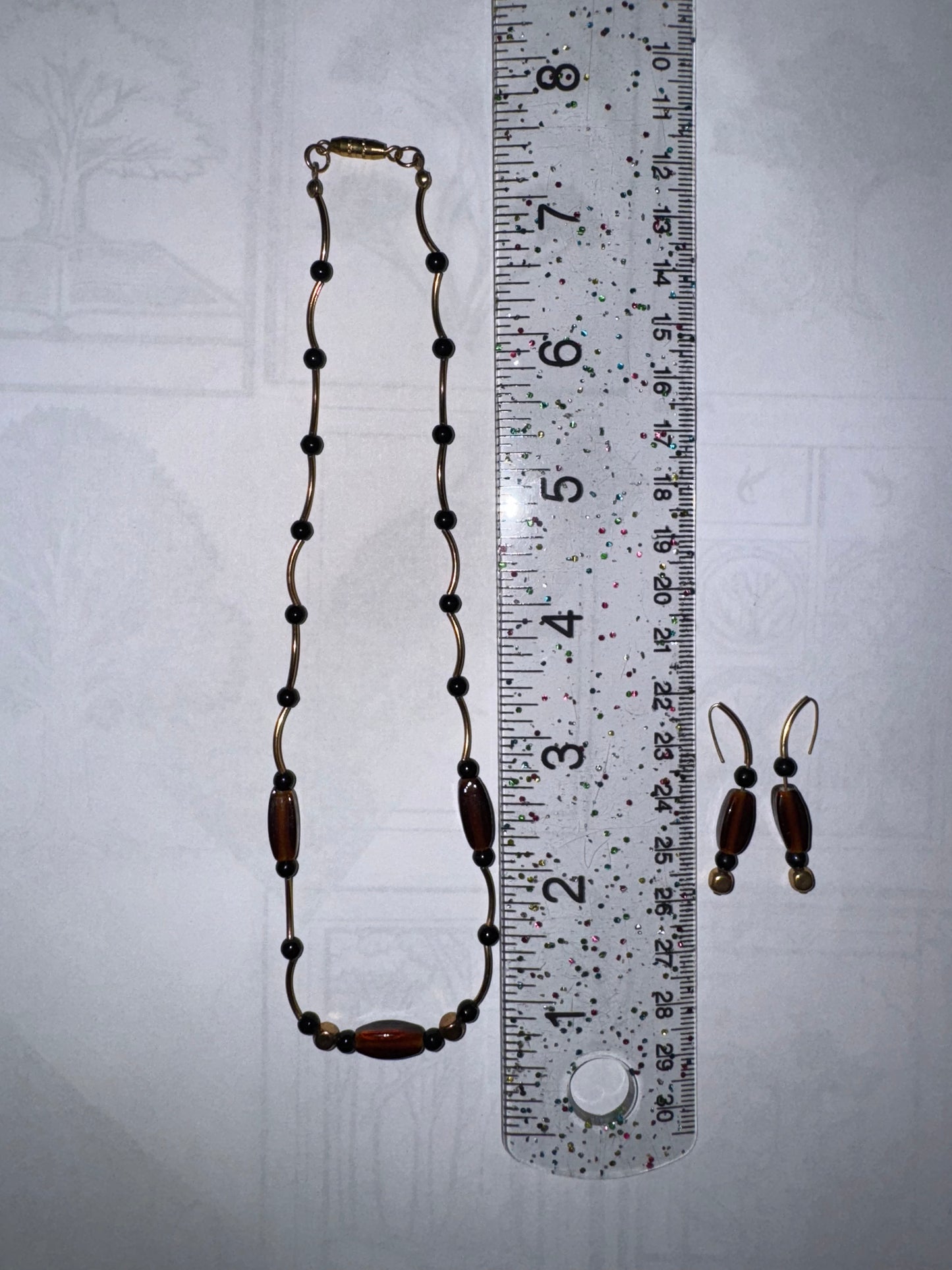 15 1/2" Beaded Gold, Black and Bronze Necklace and Earring Set