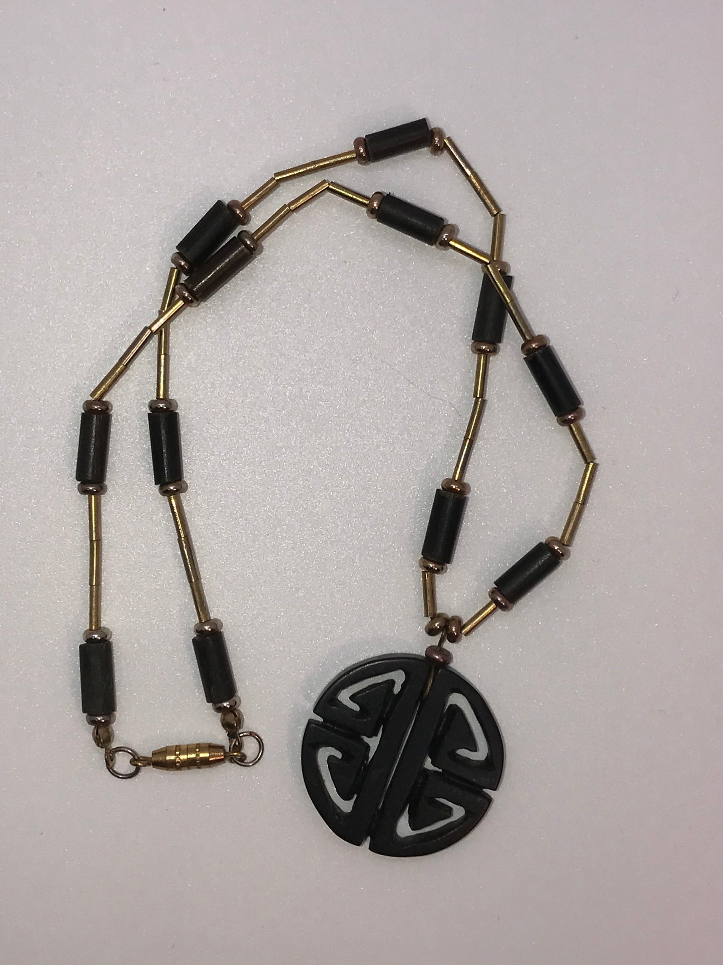 15 1/2" Black and Gold Wooden Necklace