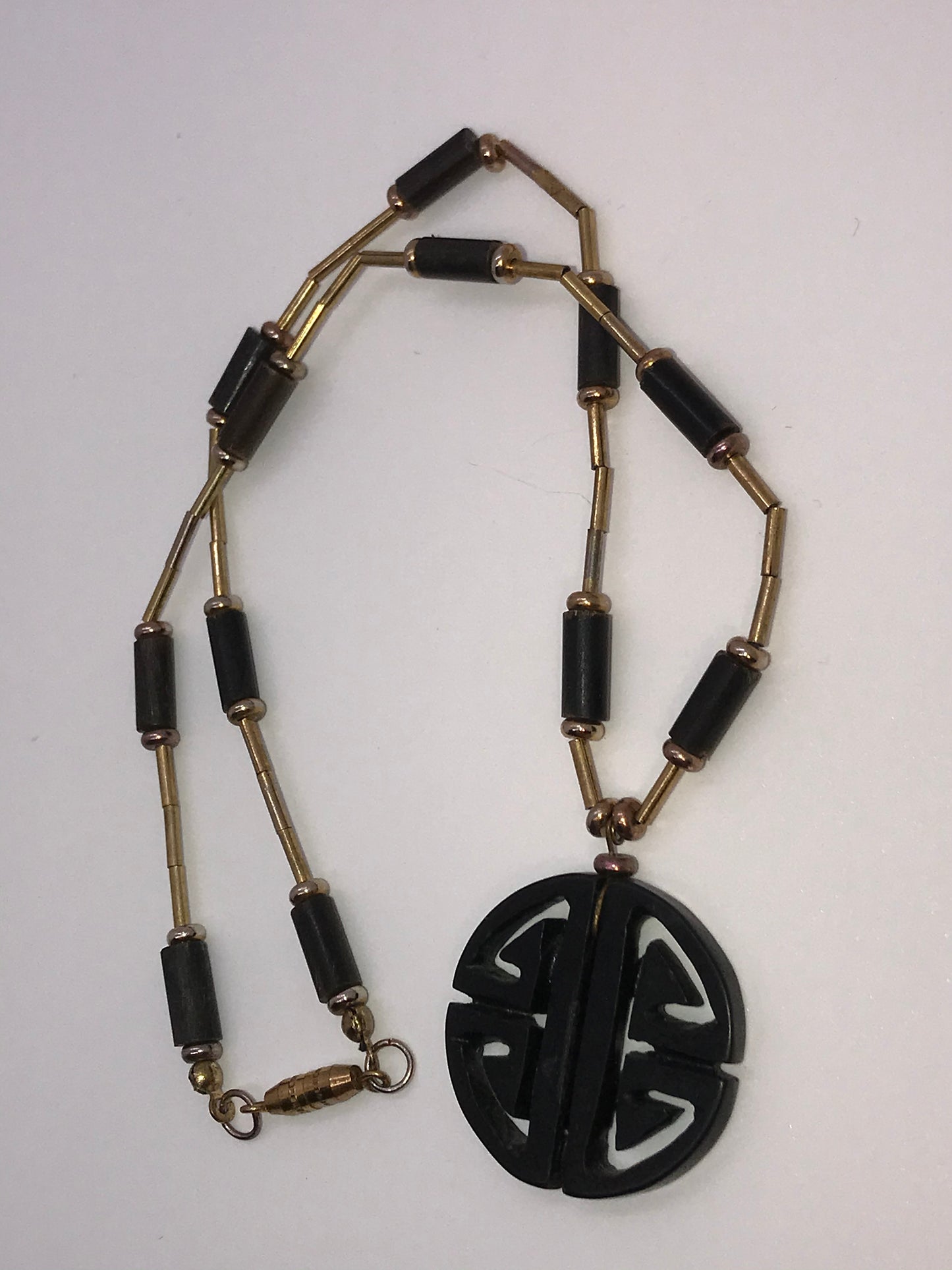 15 1/2" Black and Gold Wooden Necklace