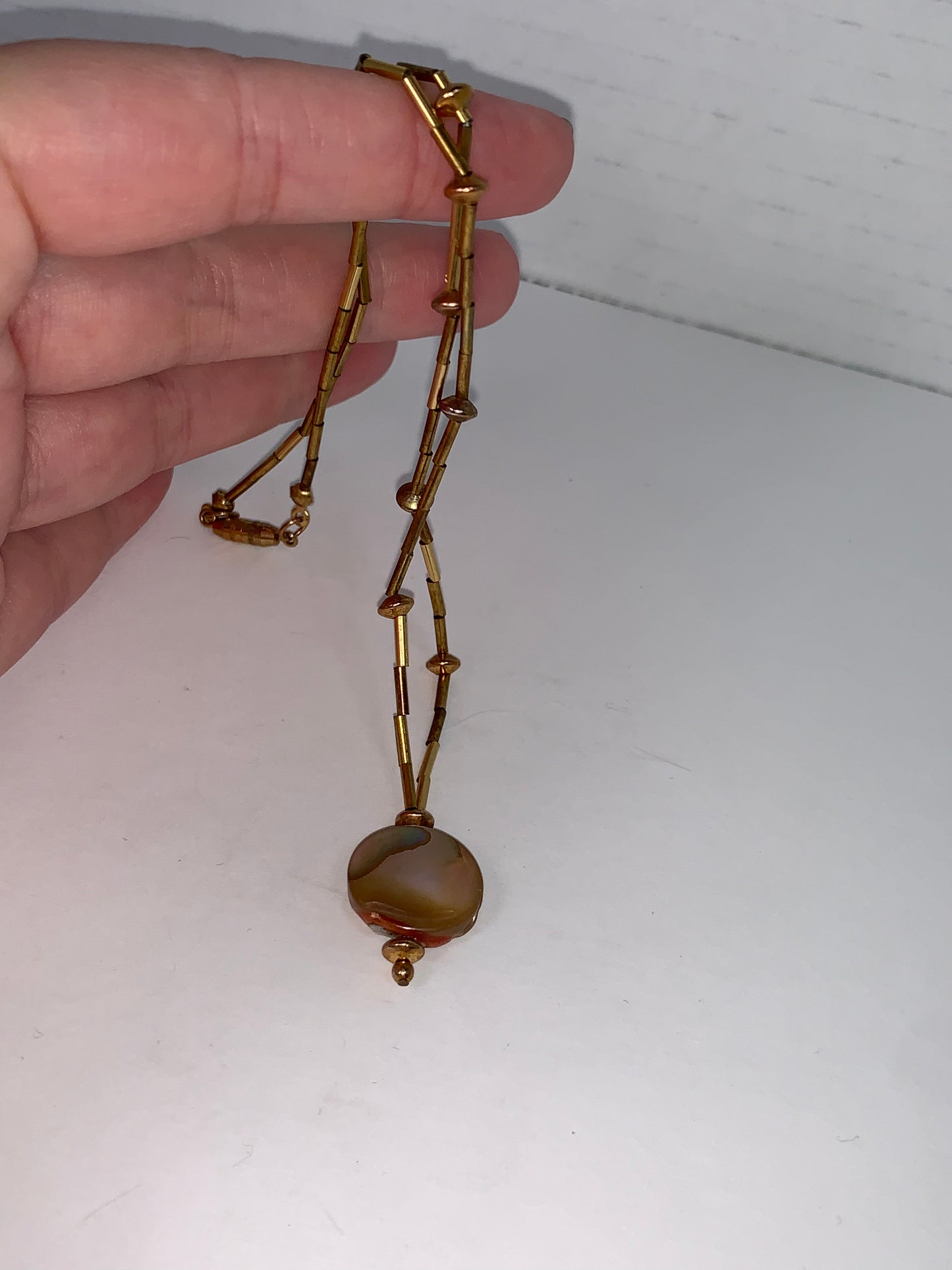 15 " Mother of Pearl Shell and Gold Bead Necklace