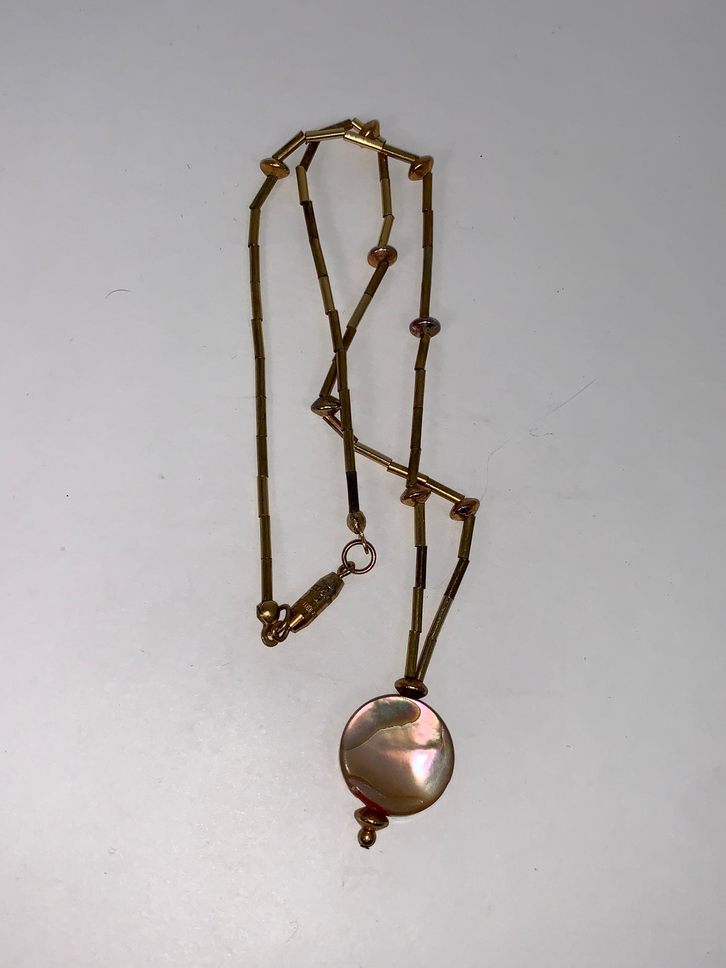 15 " Mother of Pearl Shell and Gold Bead Necklace