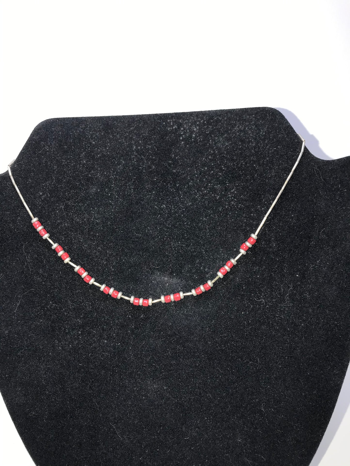 15" Shiny Orange Red and Silver Beaded Necklace