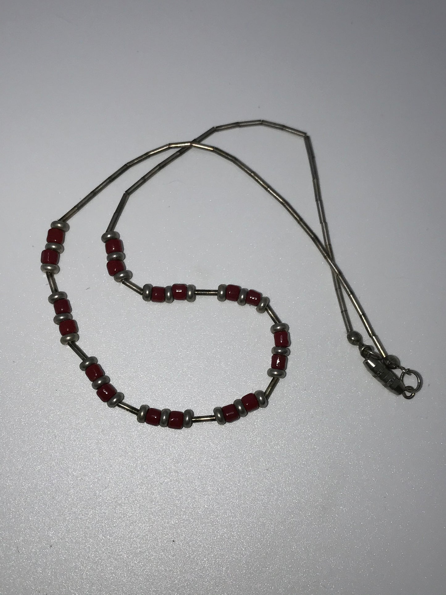 15" Shiny Orange Red and Silver Beaded Necklace