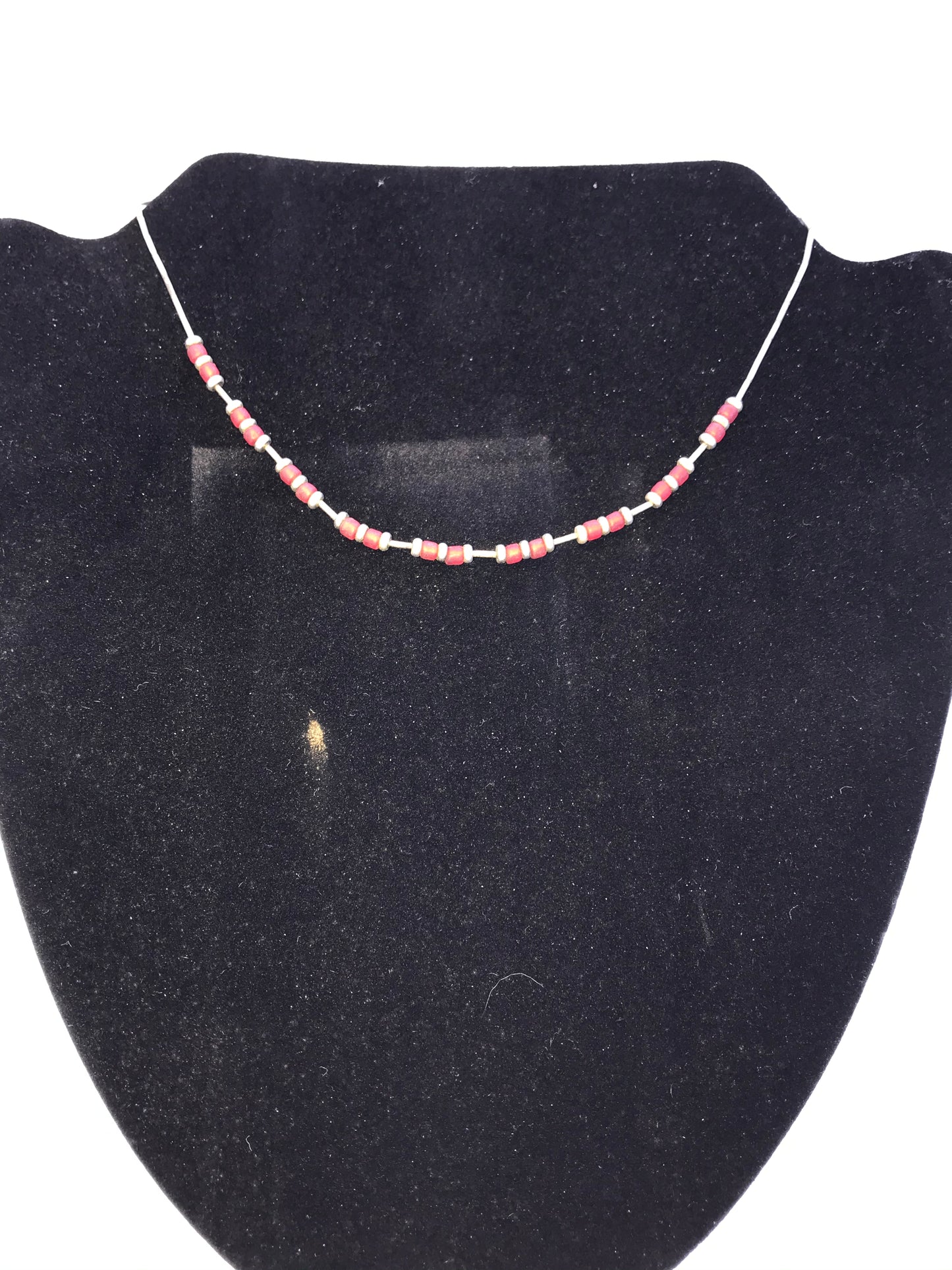 15" Shiny Orange Red and Silver Beaded Necklace