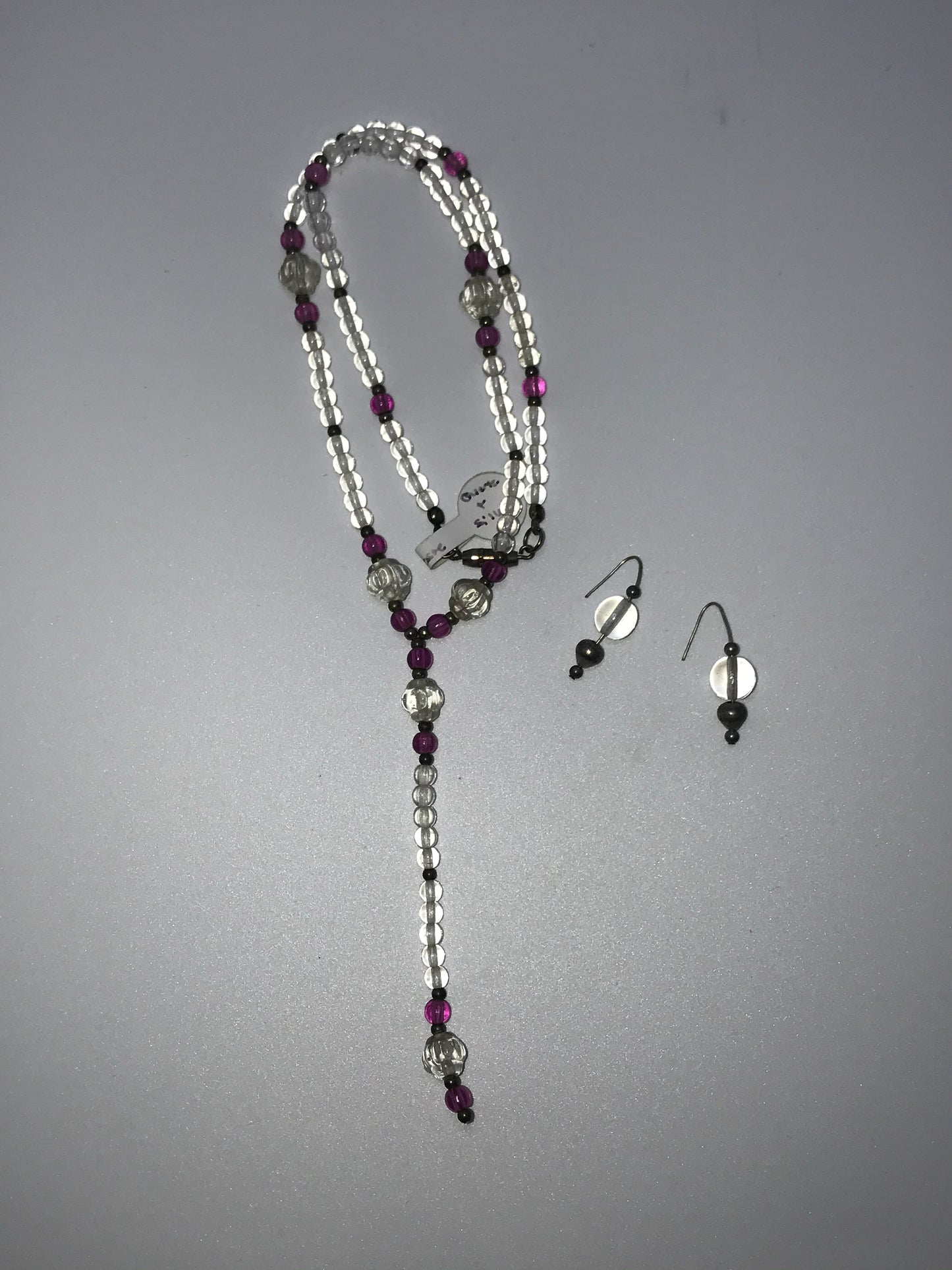 16 1/2" Purple and Clear Beaded Necklace Set