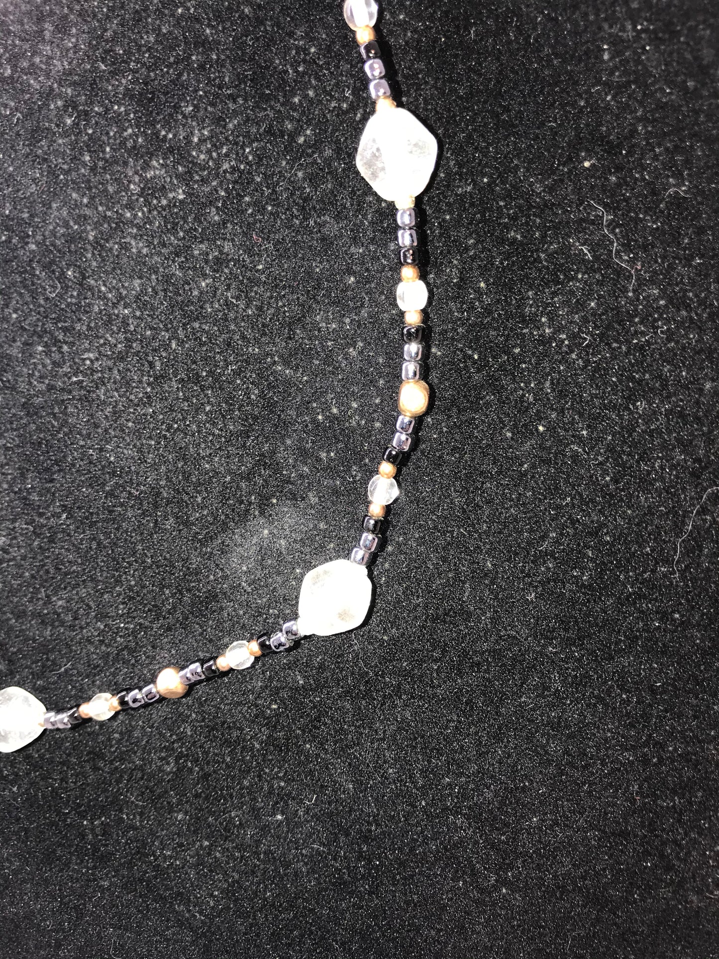 16" Black, Clear and Gold Beaded Necklace.