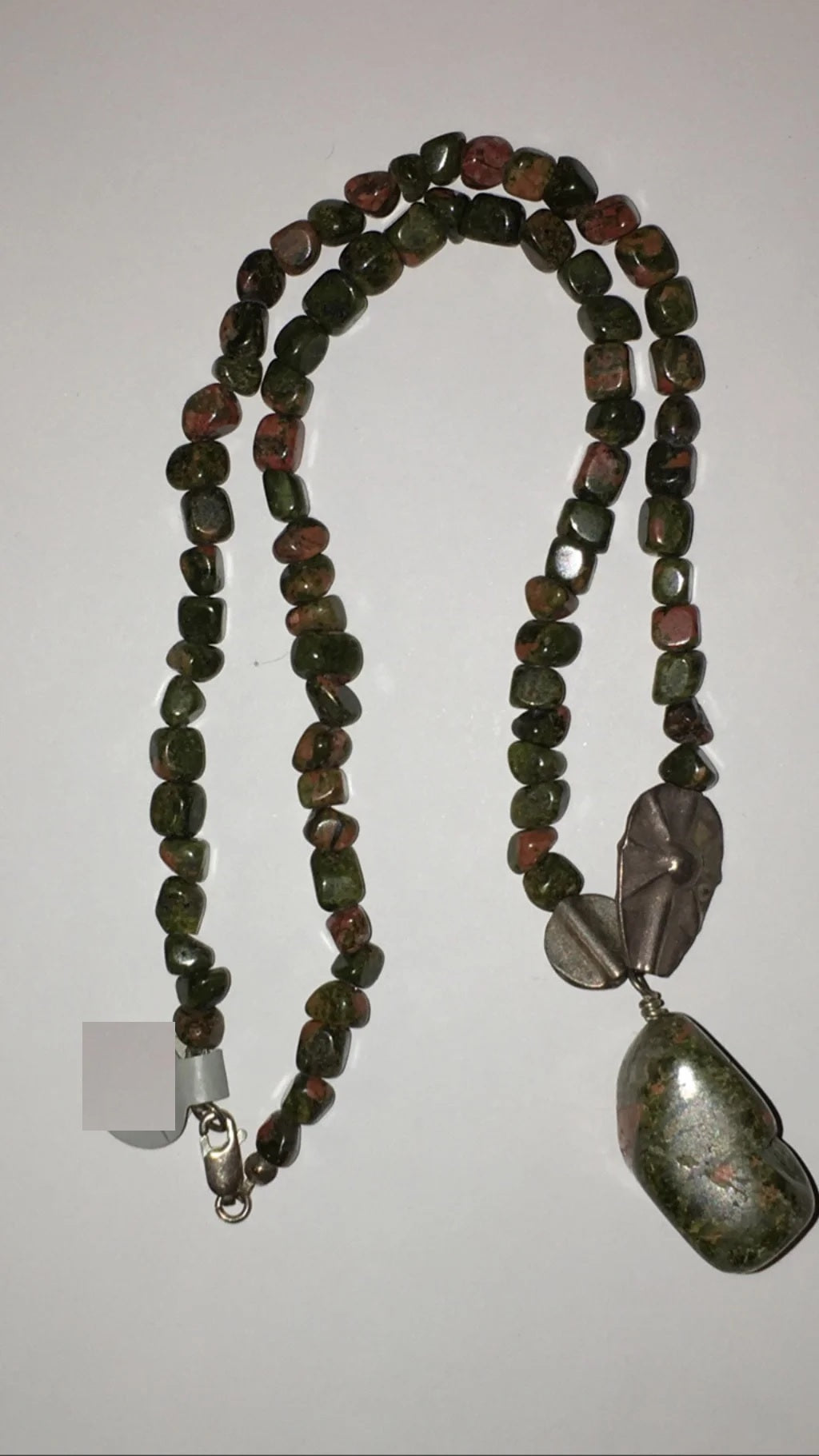16" Unakite and Silver Necklace