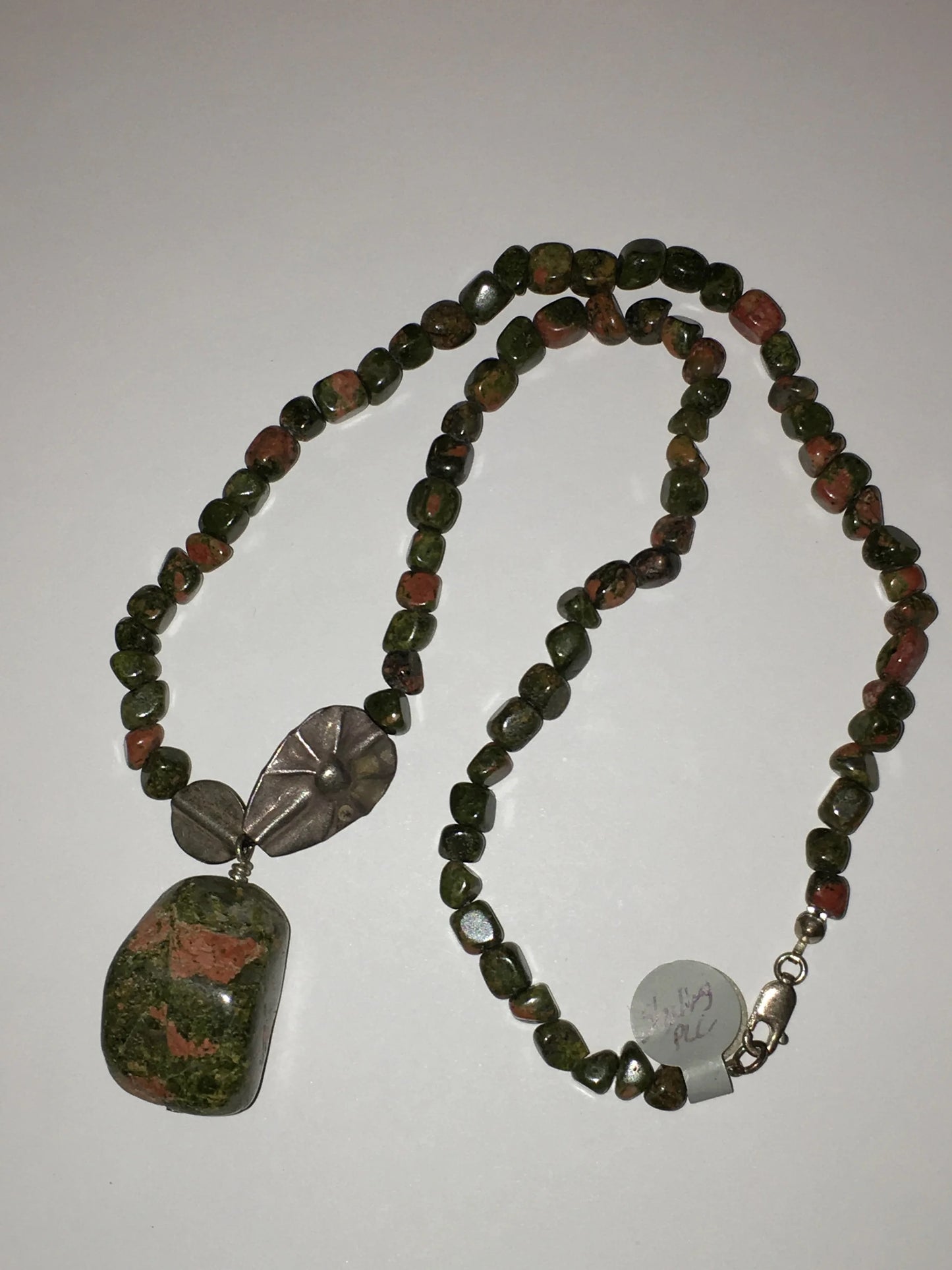 16" Unakite and Silver Necklace