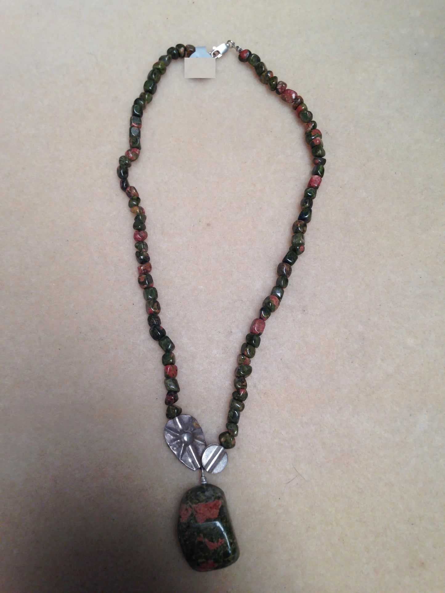 16" Unakite and Silver Necklace
