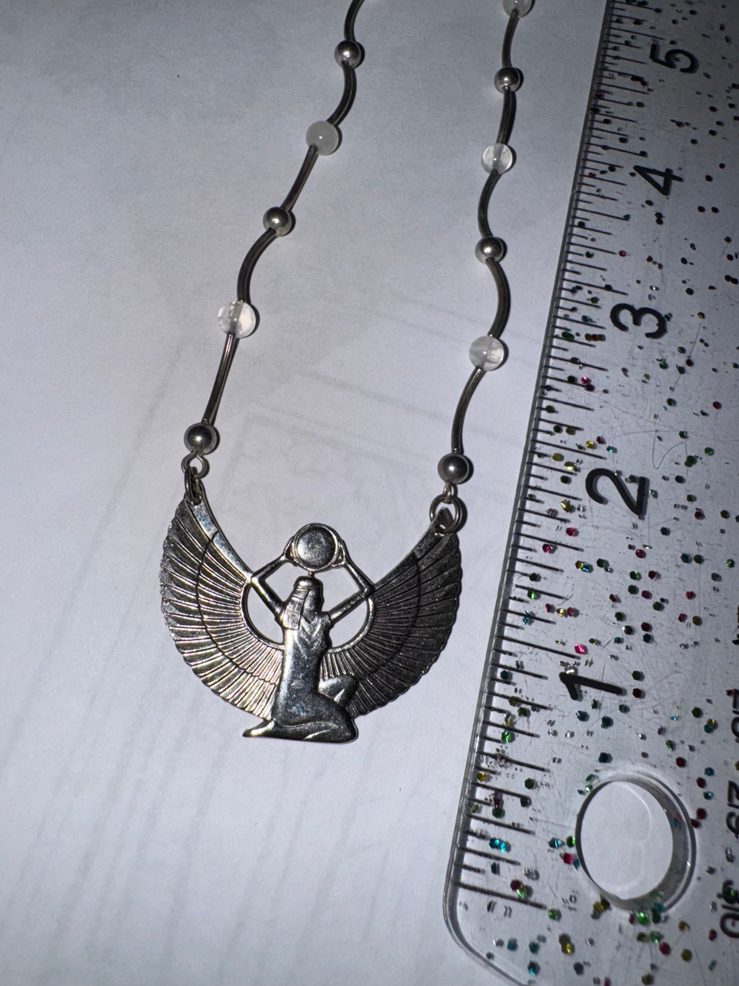 16 1/2” Silver Winged Isis Egyptian Pendant Necklace