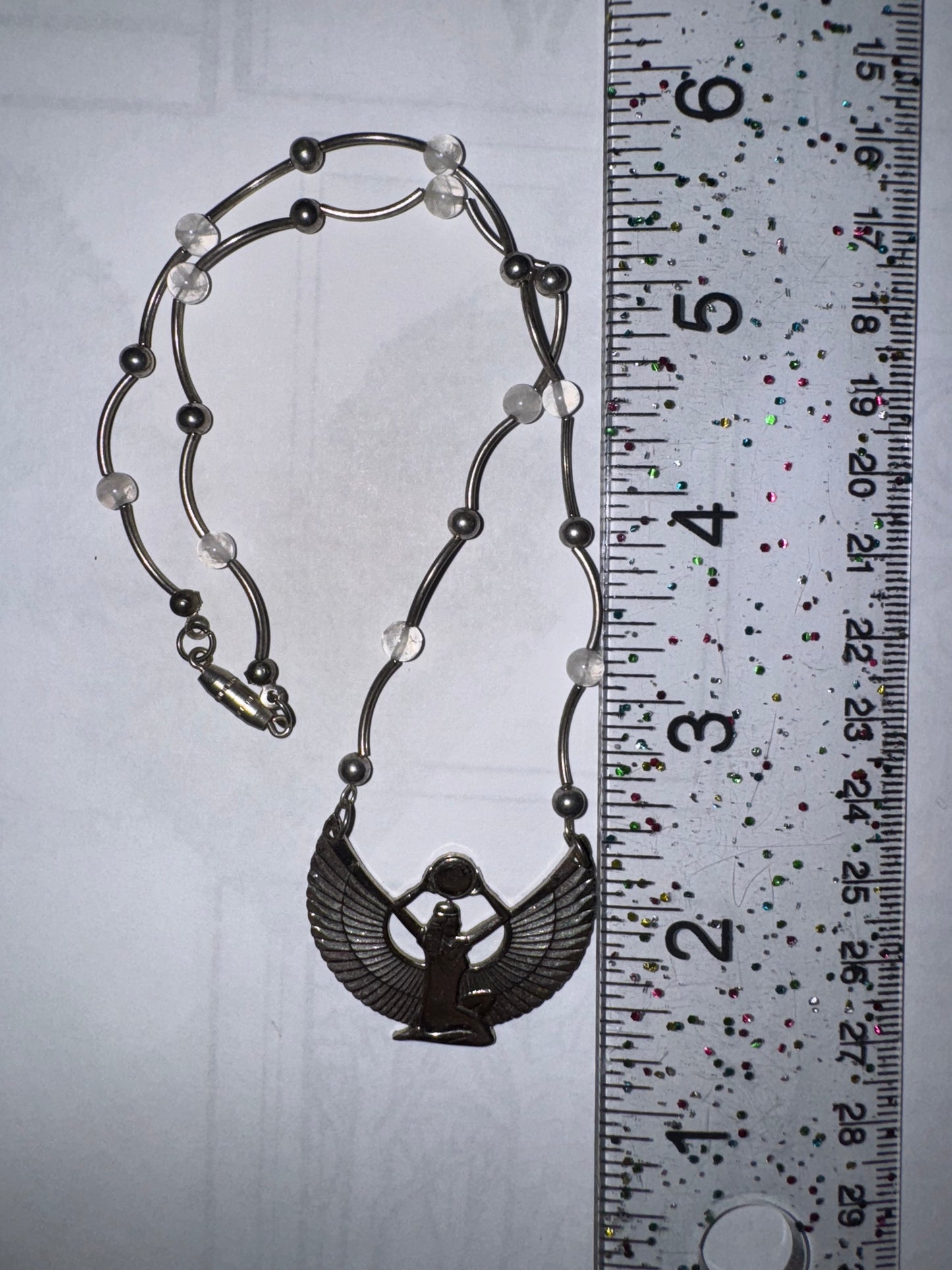 16 1/2” Silver Winged Isis Egyptian Pendant Necklace