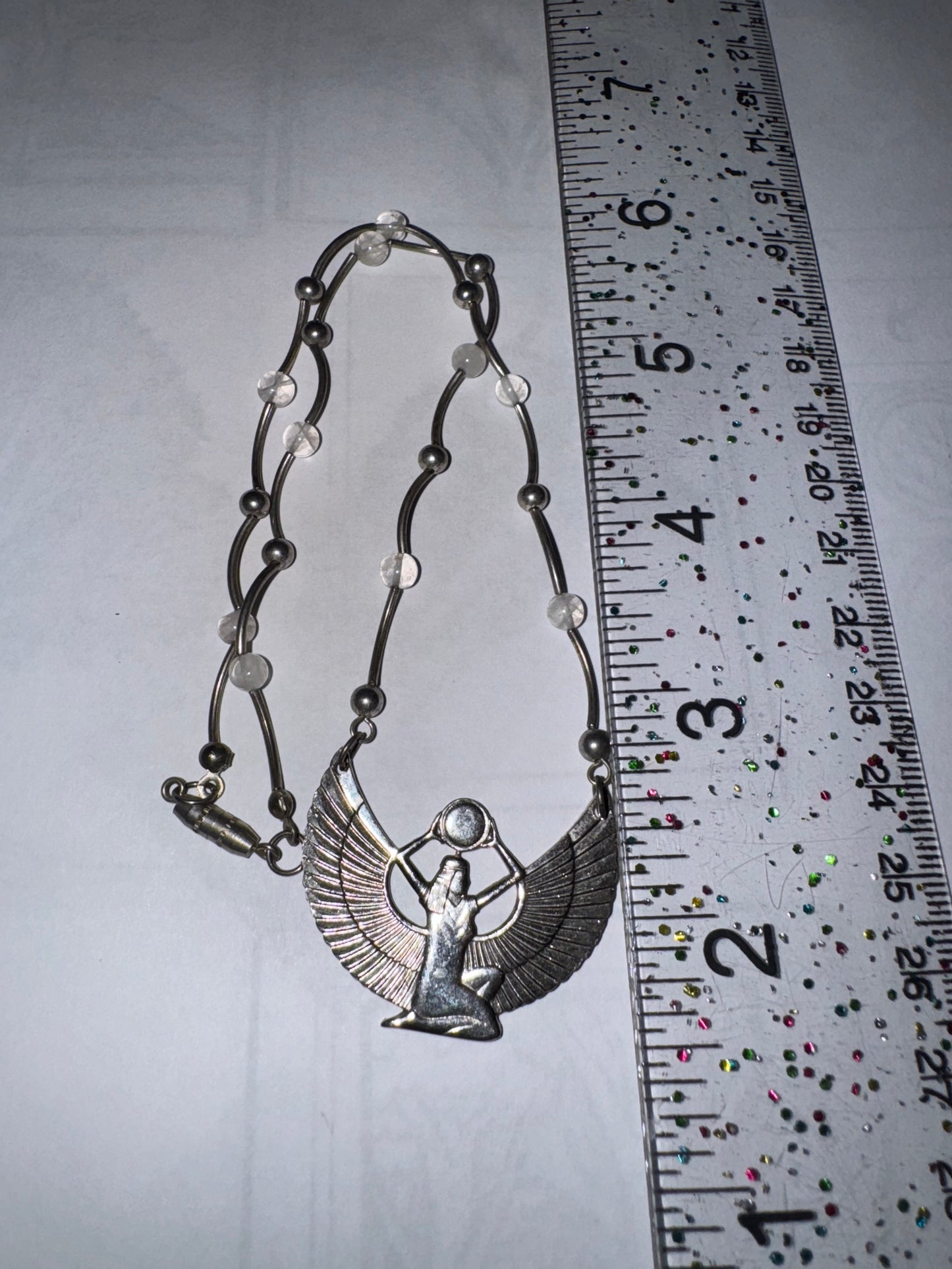16 1/2” Silver Winged Isis Egyptian Pendant Necklace