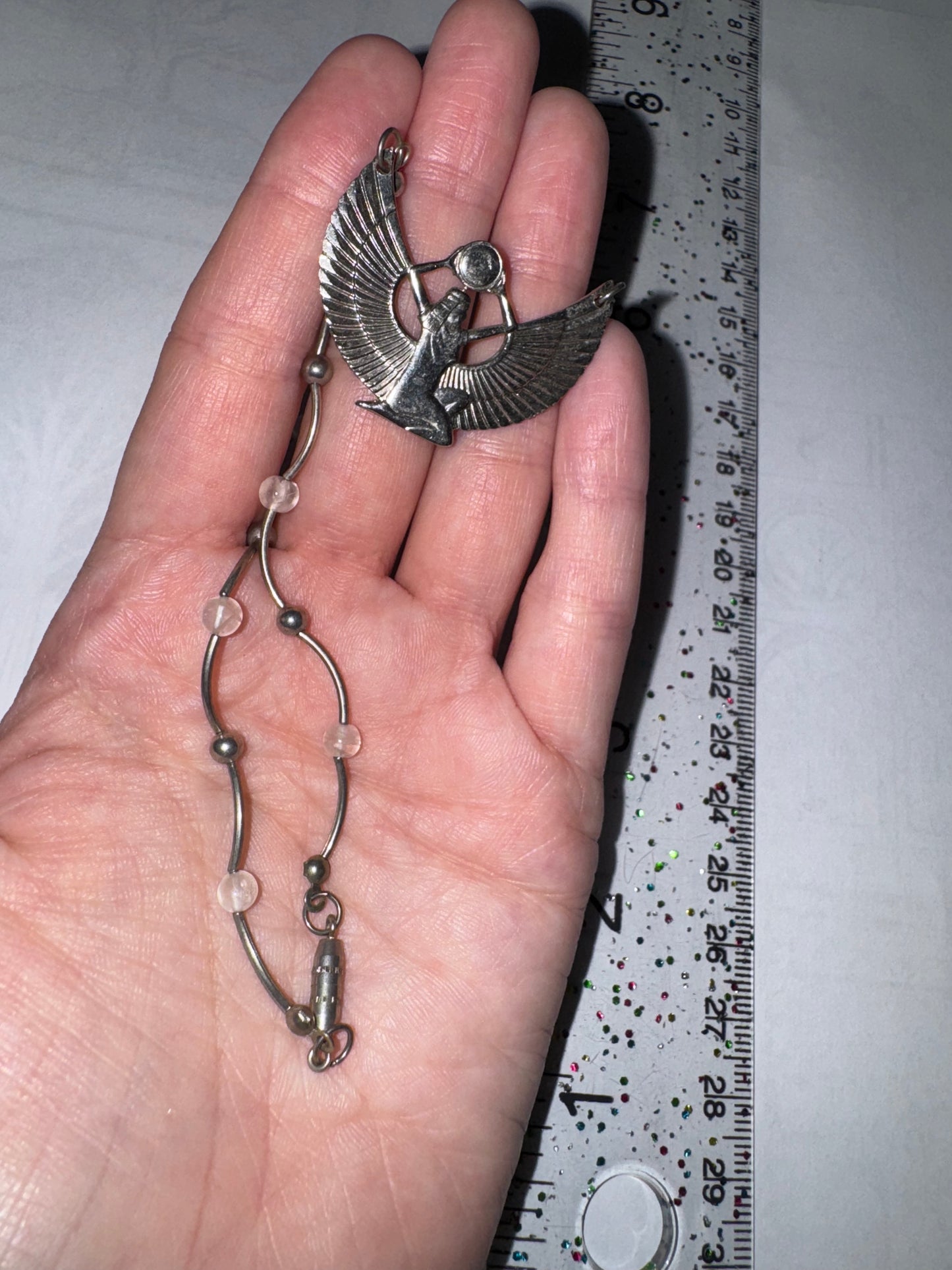 16 1/2” Silver Winged Isis Egyptian Pendant Necklace