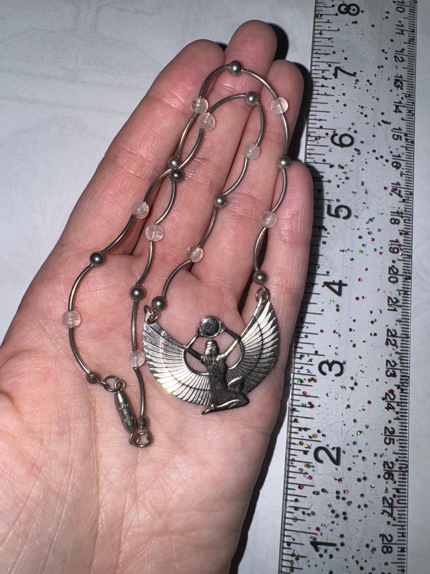 16 1/2” Silver Winged Isis Egyptian Pendant Necklace
