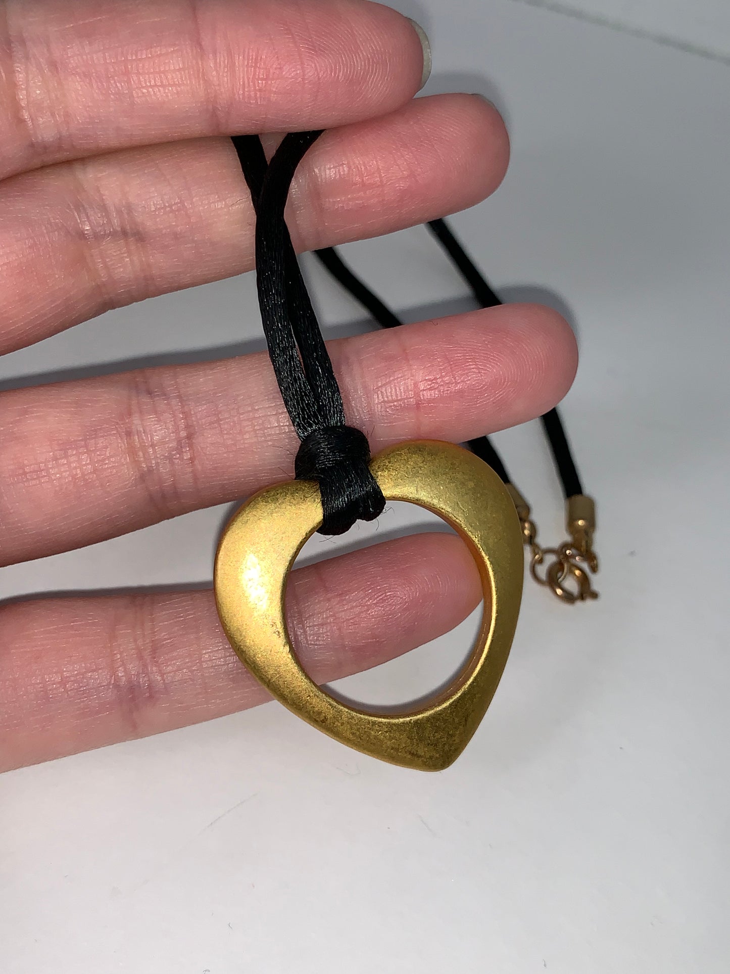 16" Black Satin Necklace with Gold Heart Focal