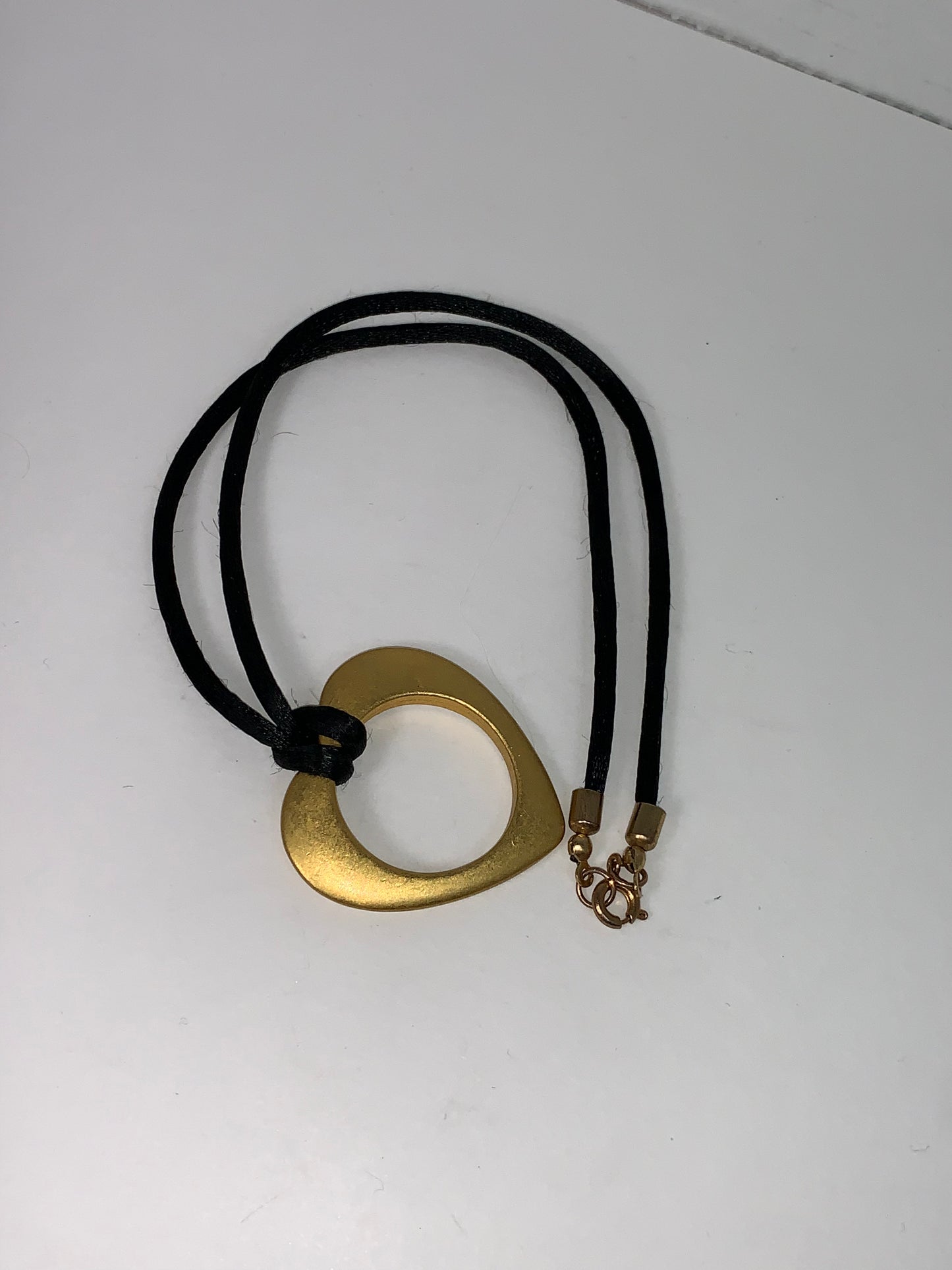 16" Black Satin Necklace with Gold Heart Focal