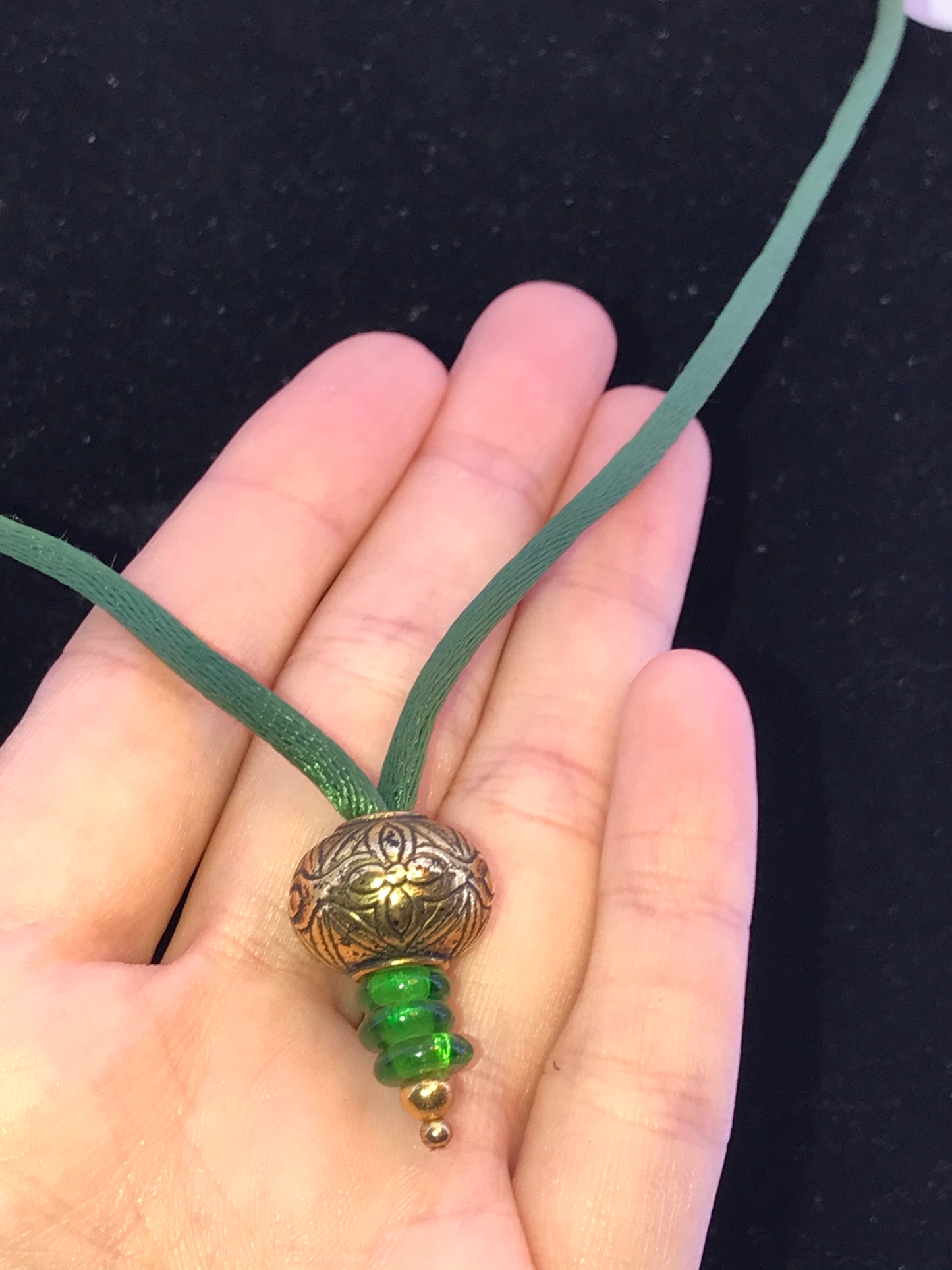 16" Dark Green Satin Cord Necklace