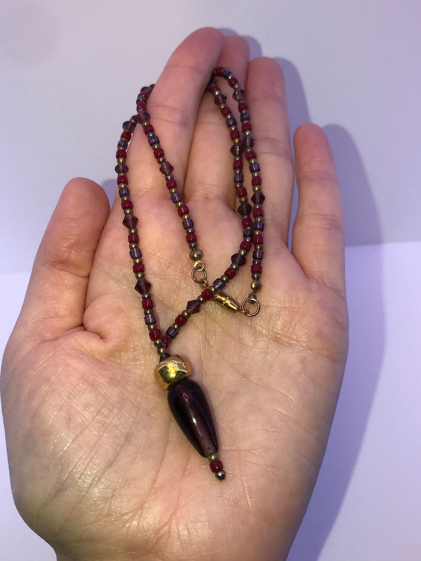 16 3/4" Red And Purple Beaded Necklace with Matching Earrings