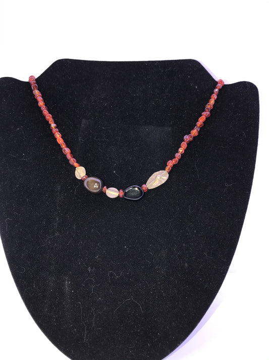 17 1/2" Agate And Obsidian Necklace