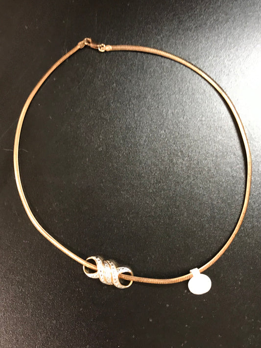 17" 18Kt Gold Vermeil Omega Necklace and OXO Diamond Accent Pendant