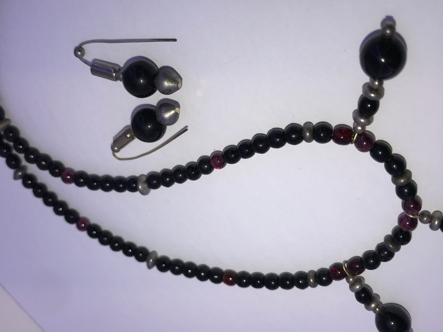 17 3/4" Long Obsidian and Raspberry Garnet Necklace Set