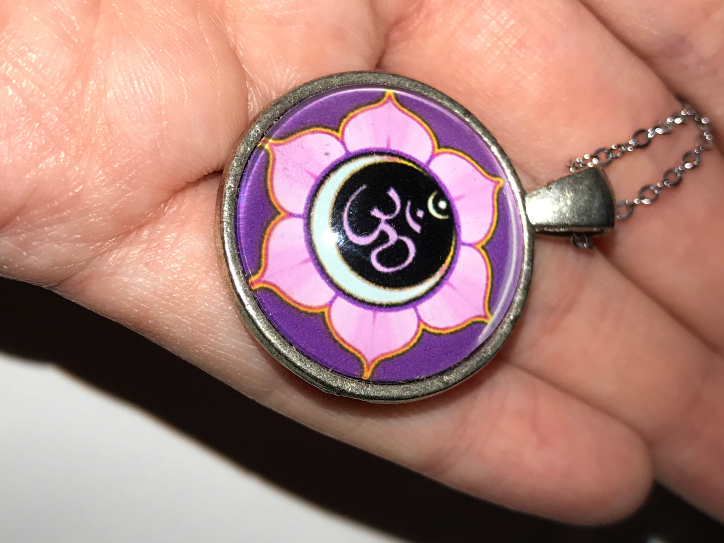 17 1/4" Purple Ohm And Lotus Necklace