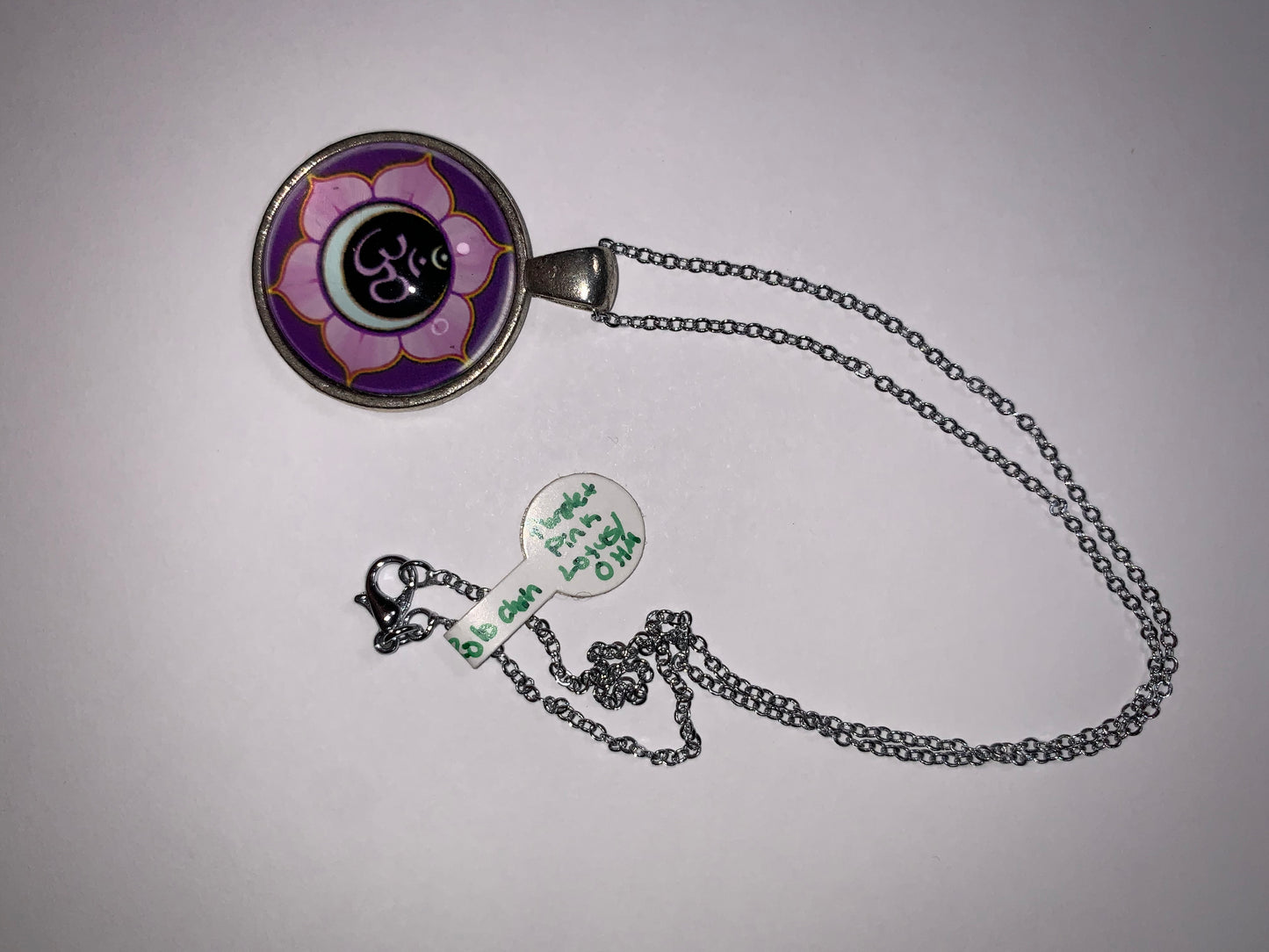17 1/4" Purple Ohm And Lotus Necklace