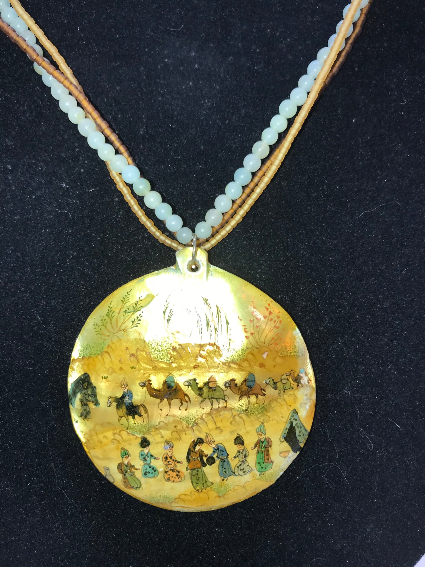 17" Long Multi-strand Mother of Pearl and Jade Necklace