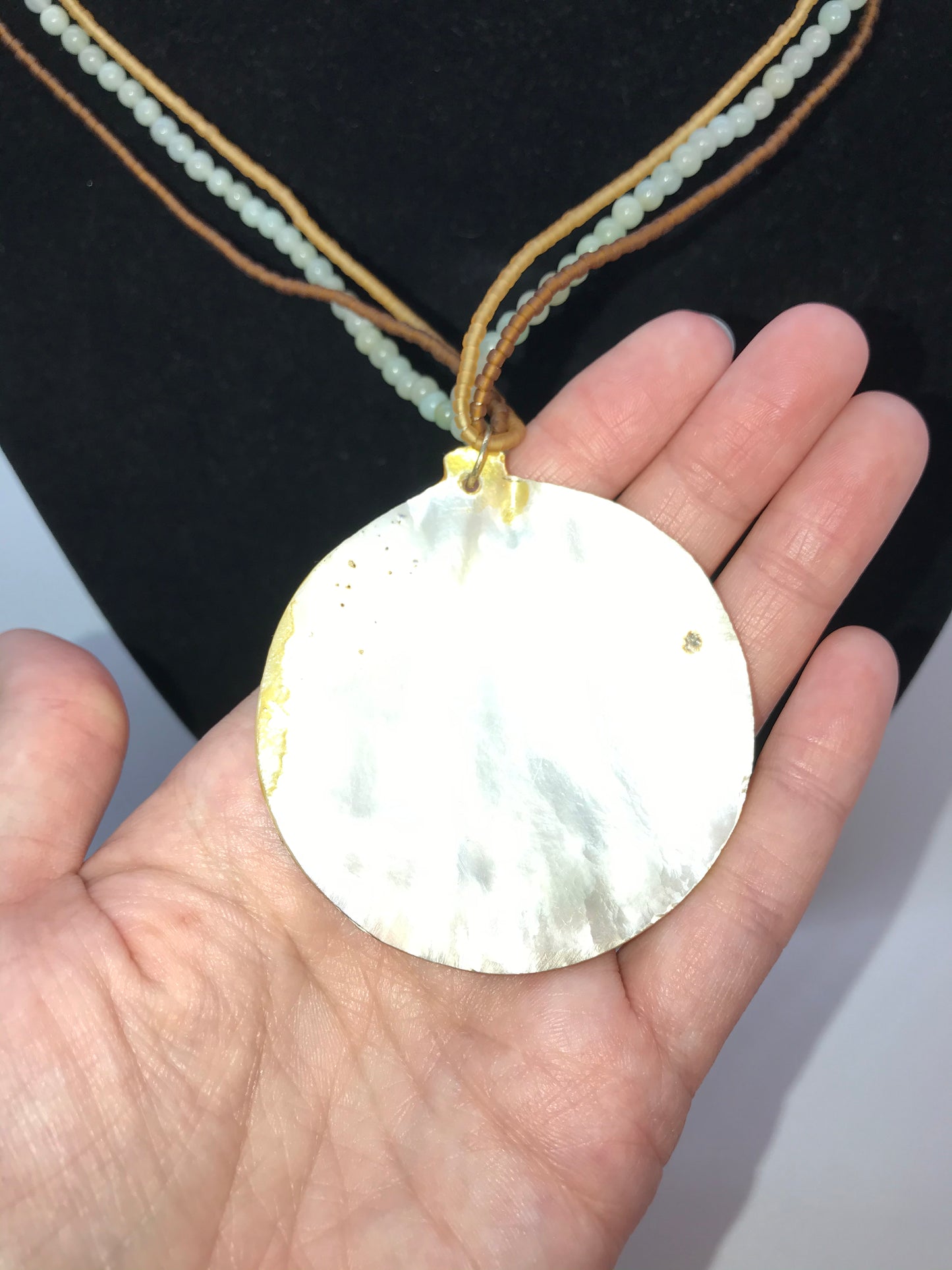 17" Long Multi-strand Mother of Pearl and Jade Necklace