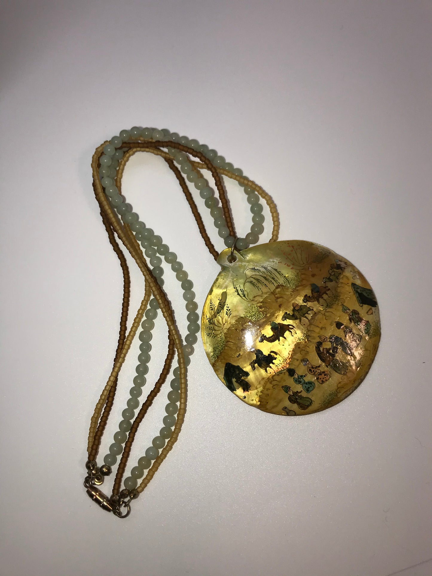 17" Long Multi-strand Mother of Pearl and Jade Necklace