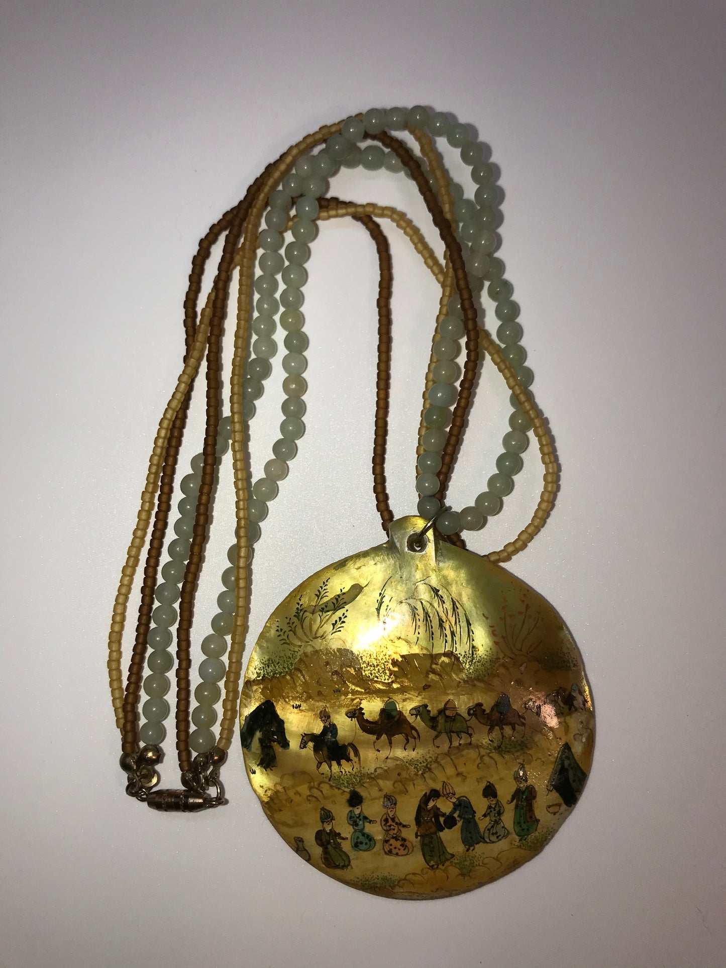 17" Long Multi-strand Mother of Pearl and Jade Necklace