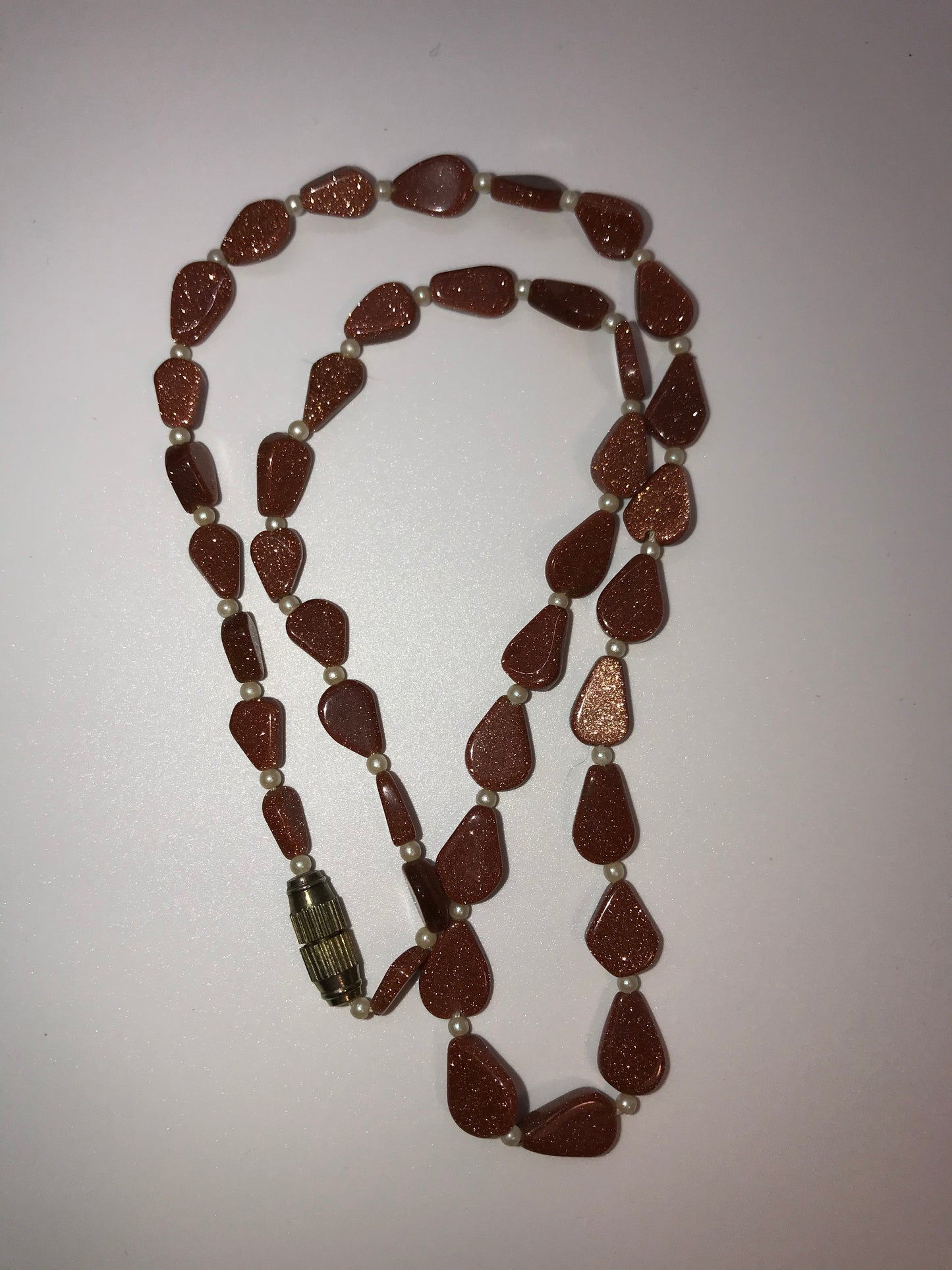18" Teardrop Goldstone and Pearl Necklace