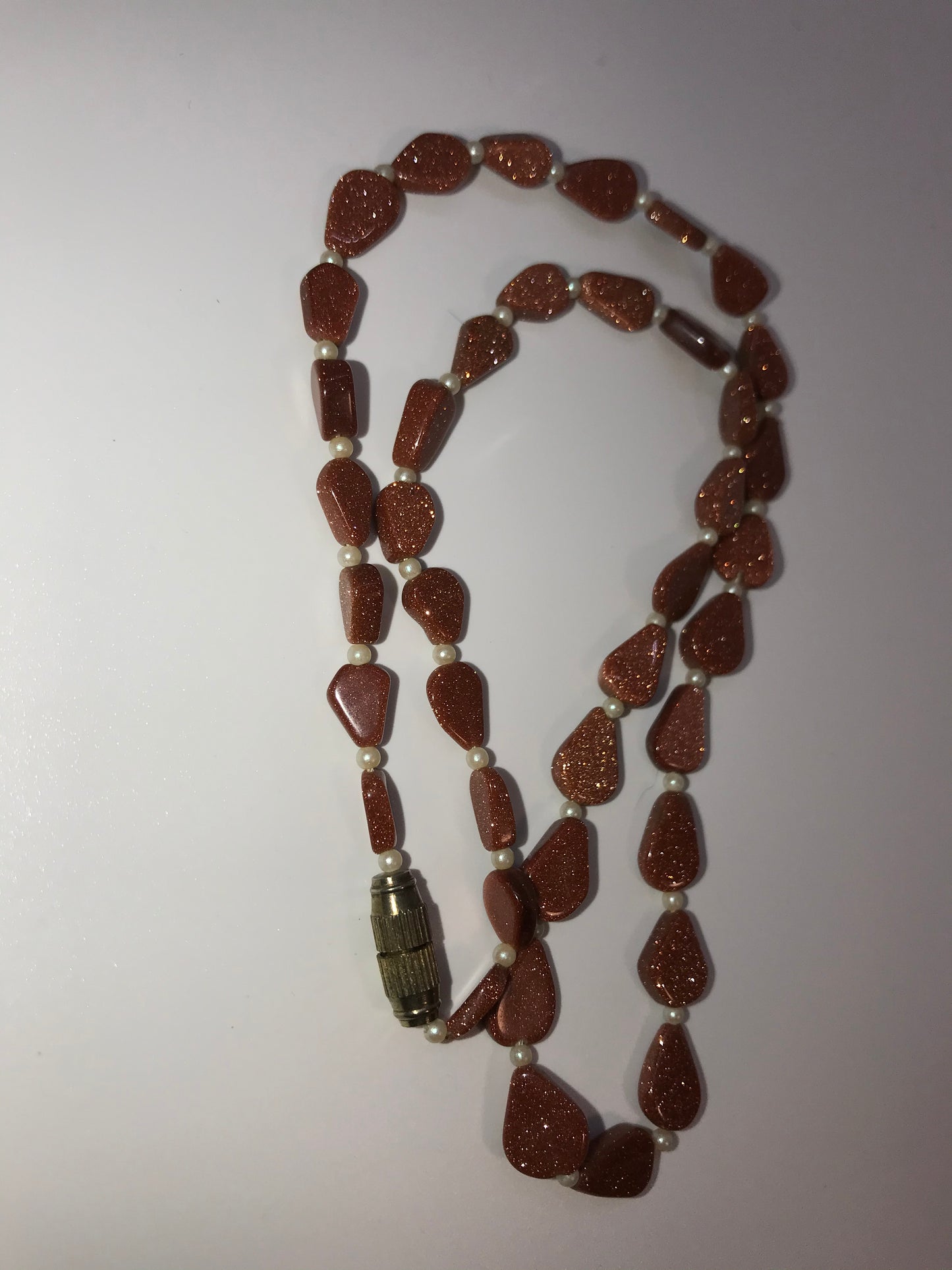 18" Teardrop Goldstone and Pearl Necklace