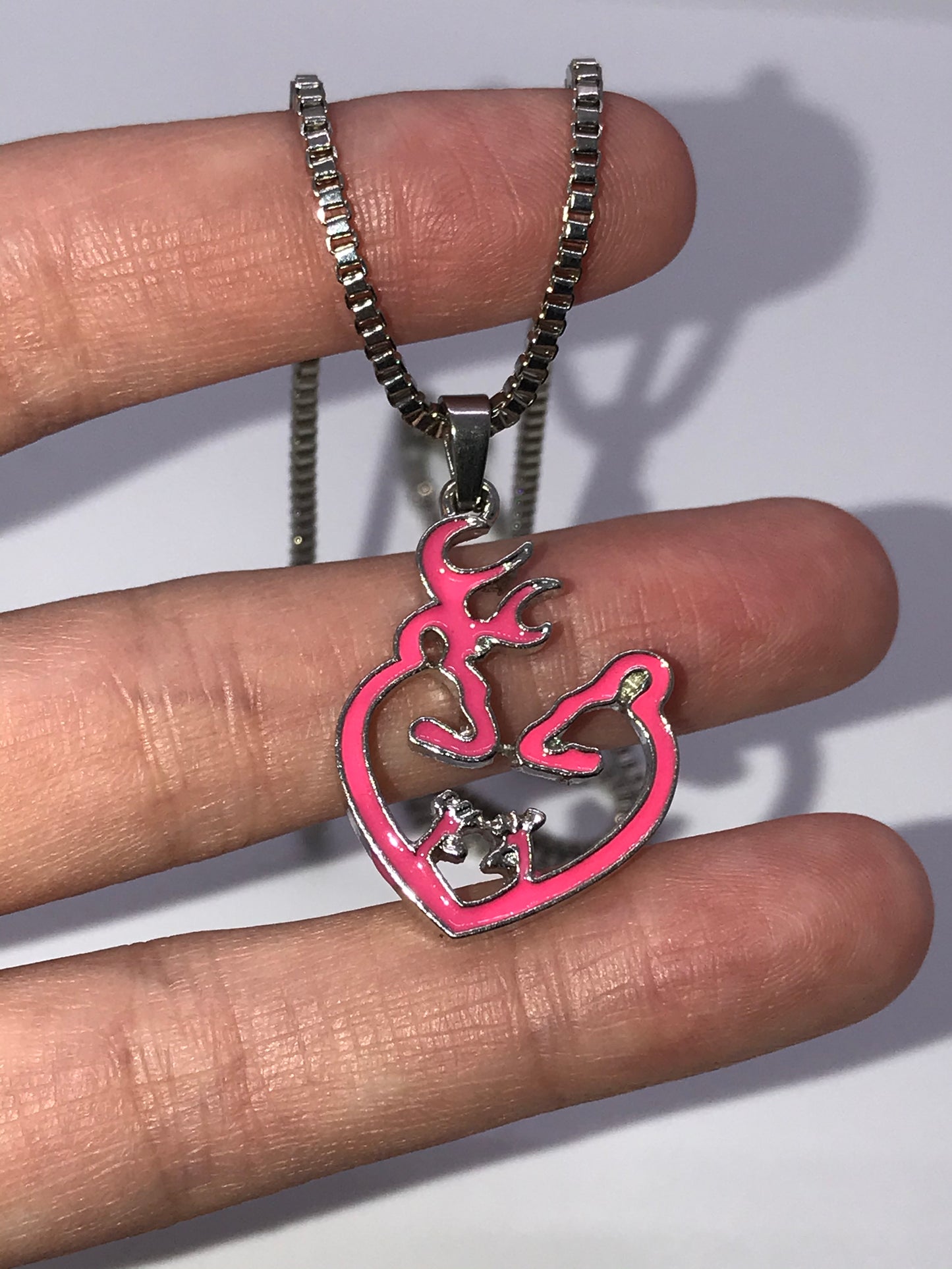 18" Pink Buck and Doe with Babies Browning Necklace