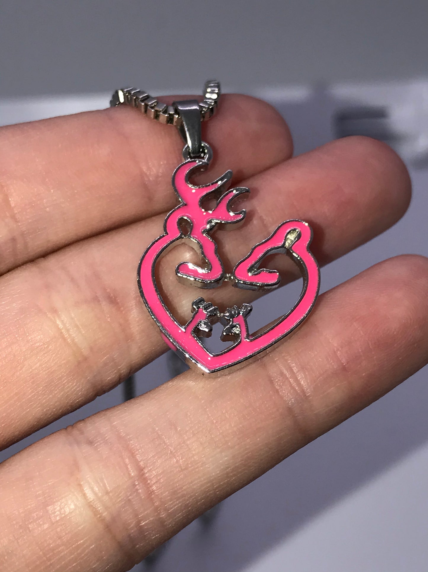 18" Pink Buck and Doe with Babies Browning Necklace