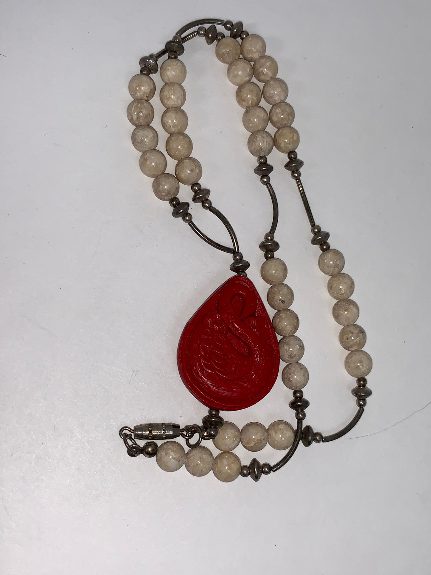 18 " Red Swan and Riverstone Handmade Beaded Necklace