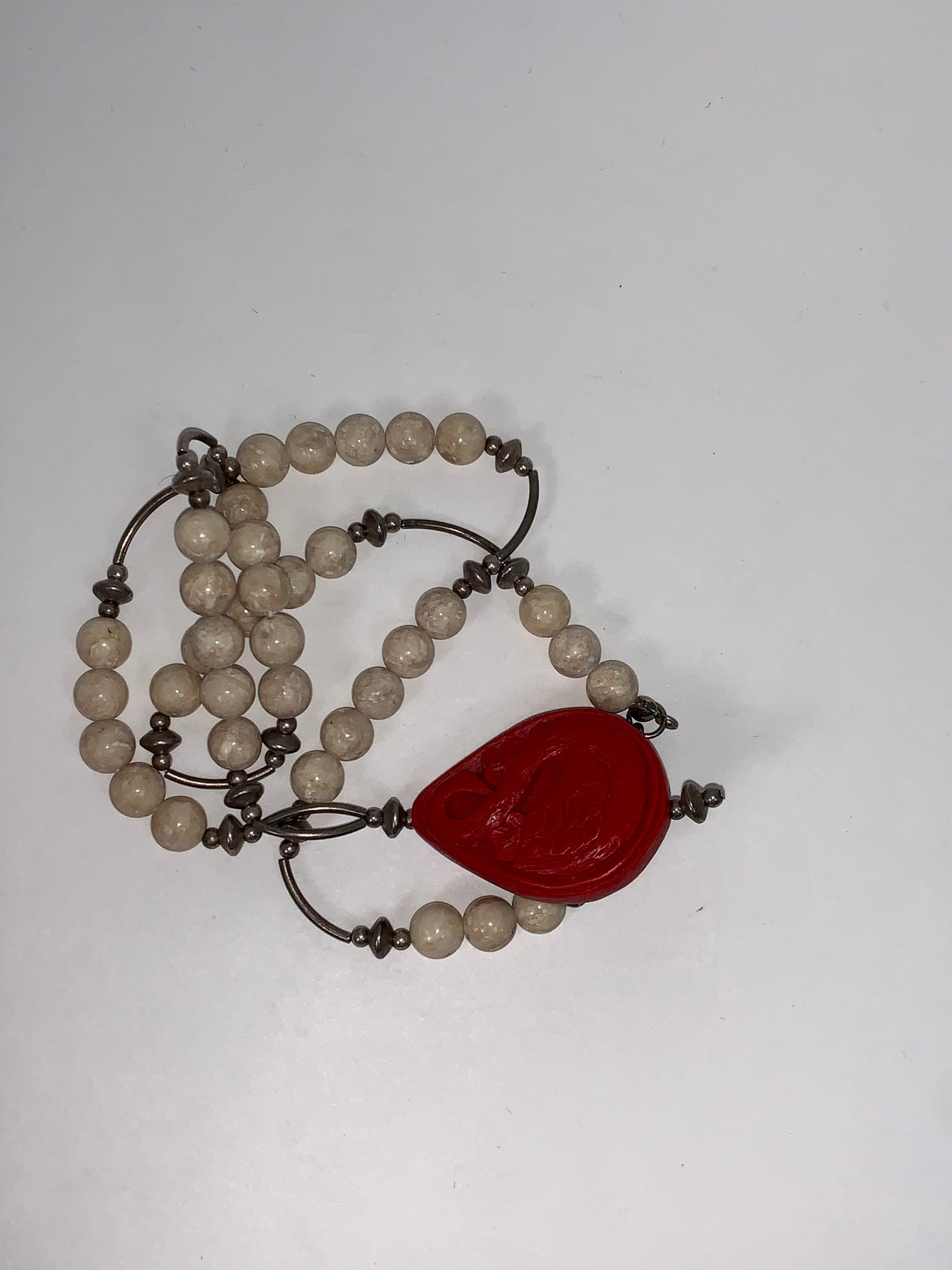 18 " Red Swan and Riverstone Handmade Beaded Necklace