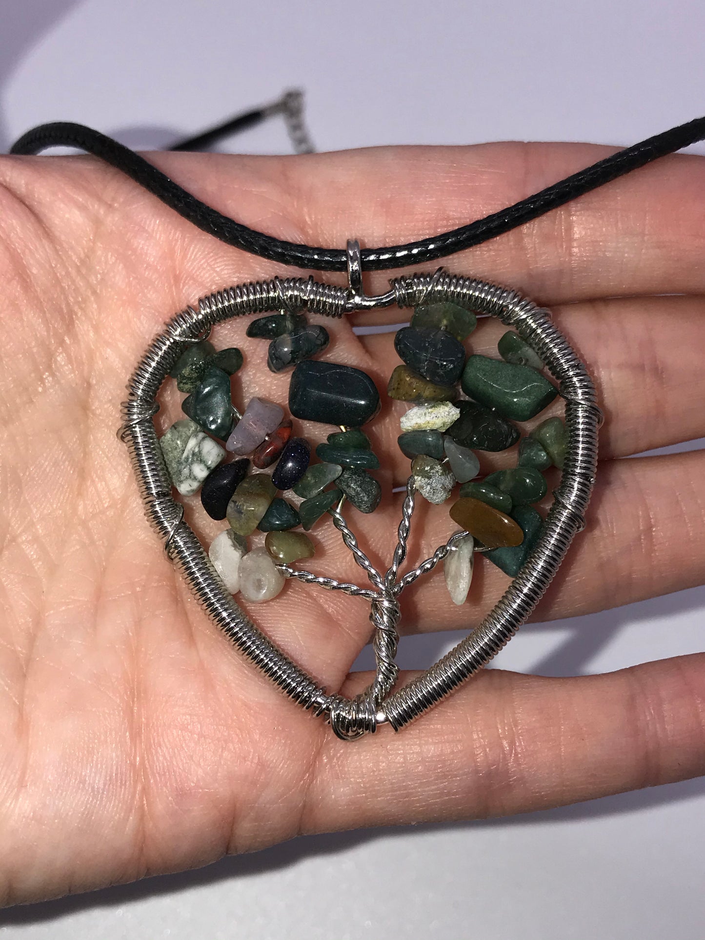 18" Agate Heart Wire wrap Tree Of Life Necklace