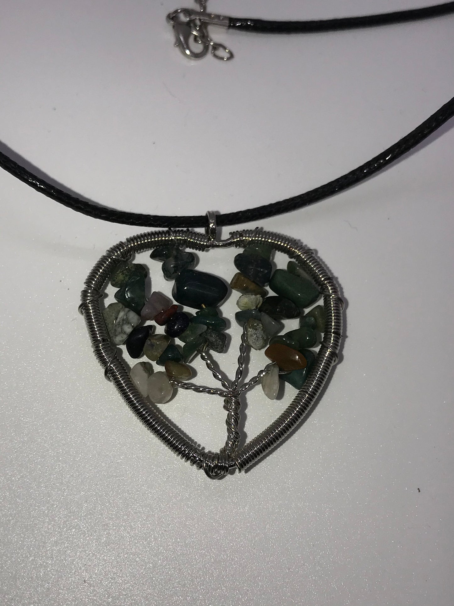 18" Agate Heart Wire wrap Tree Of Life Necklace