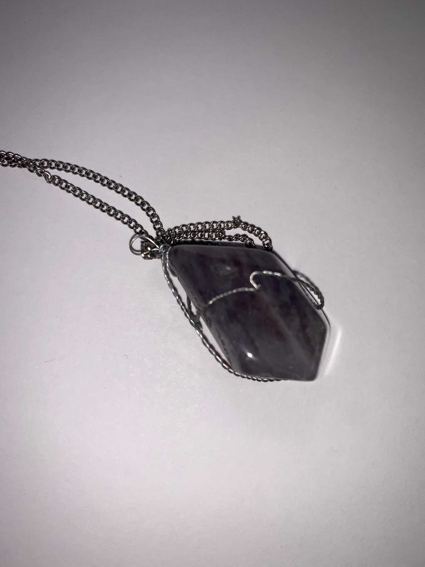 18" Amethyst wire wrap pendant on Cable Chain Necklace