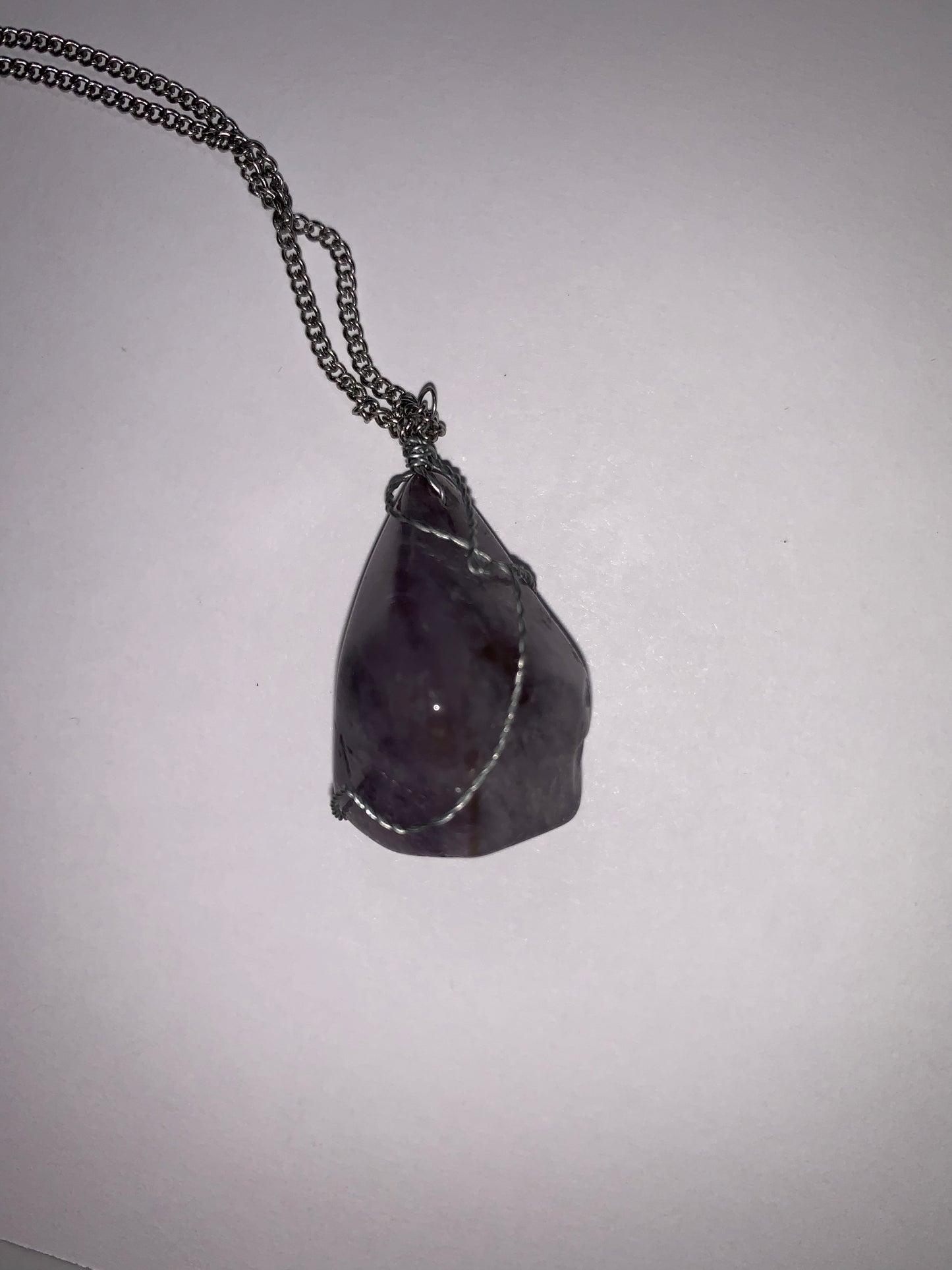18" Amethyst wire wrap pendant on Cable Chain Necklace