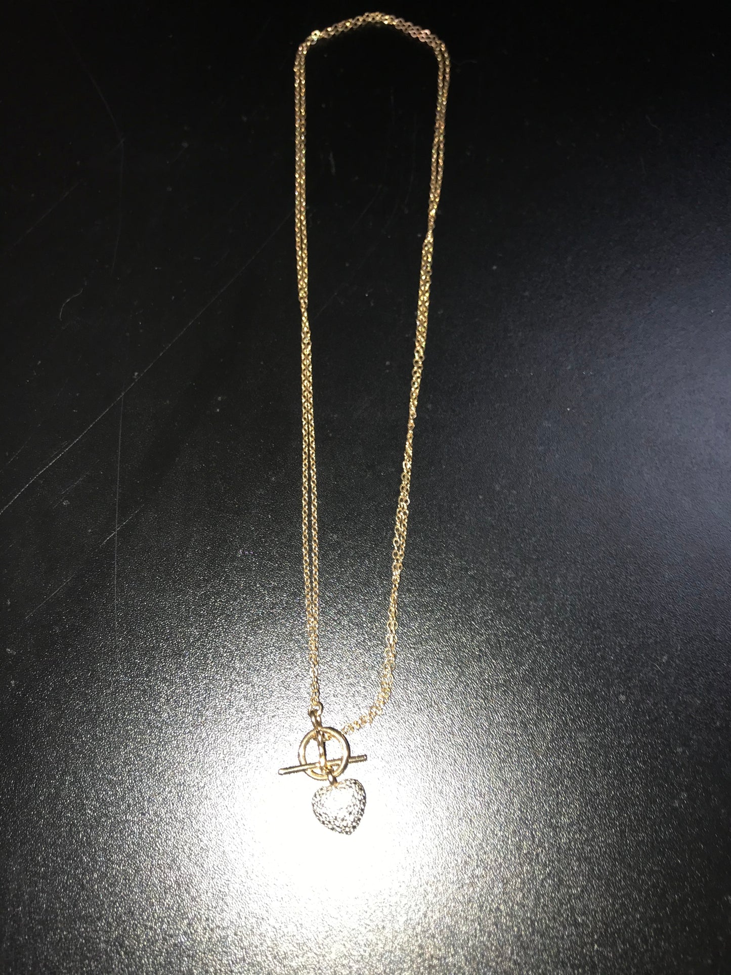 18" 14 Kt Gold Vermeil Cable Chain Toggle Necklace with Heart pendant