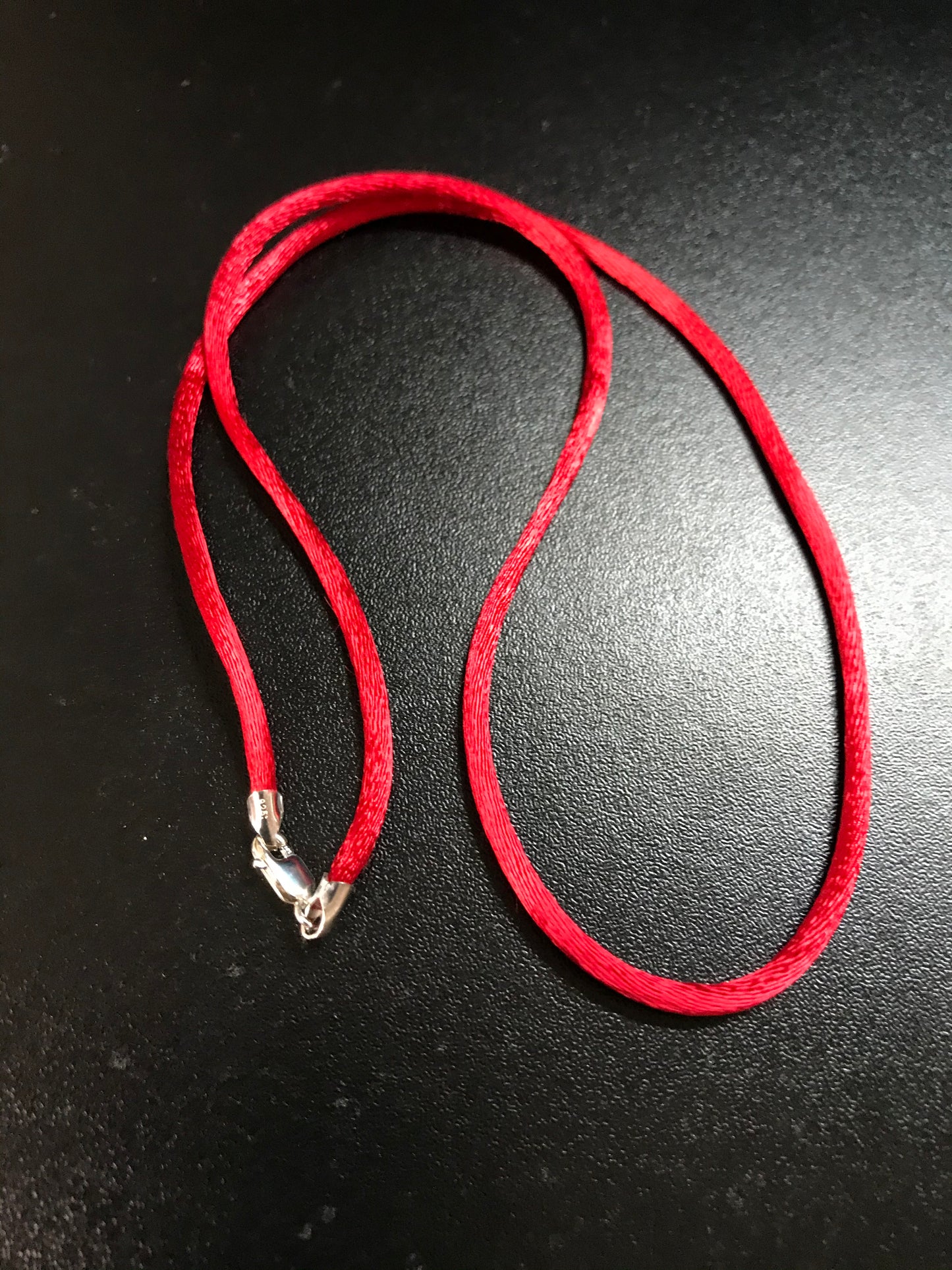 18" Red Satin Cord Necklace with Black Heart Pendant