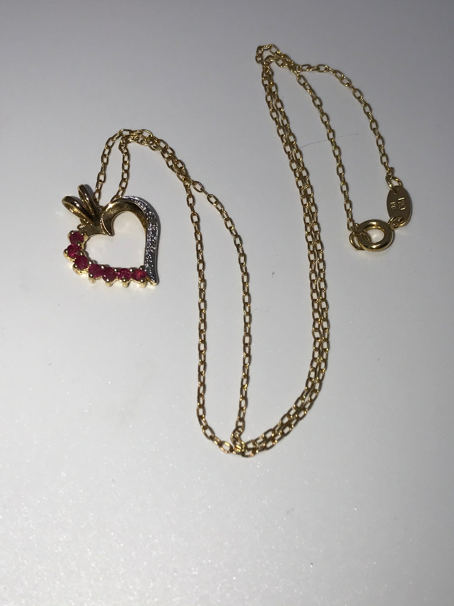 18" 18kt Vermeil Cable chain with Diamond and Ruby Heart Pendant