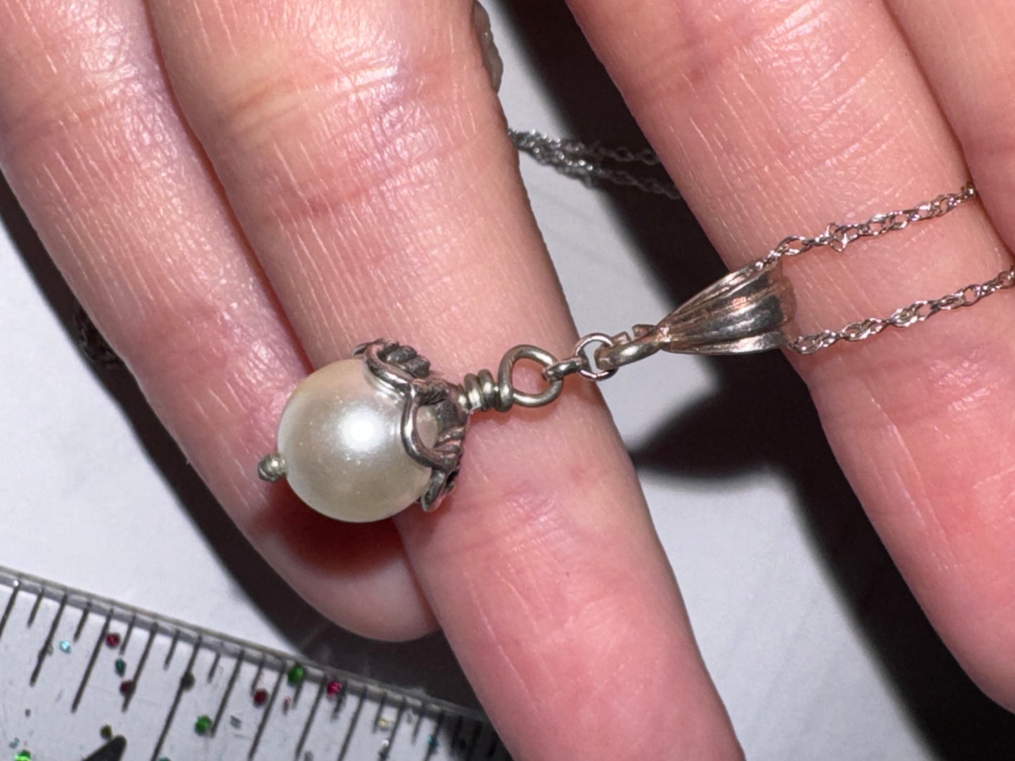 18" Sterling Silver Twisted Rope Chain and Pearl Necklace