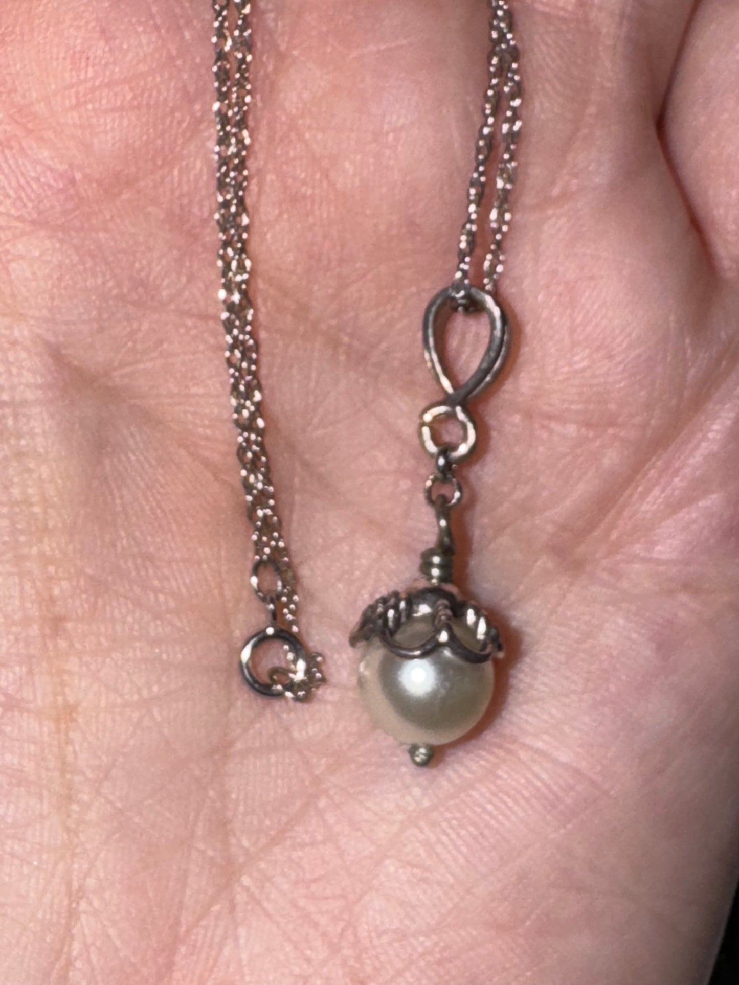 18" Sterling Silver Twisted Rope Chain and Pearl Necklace