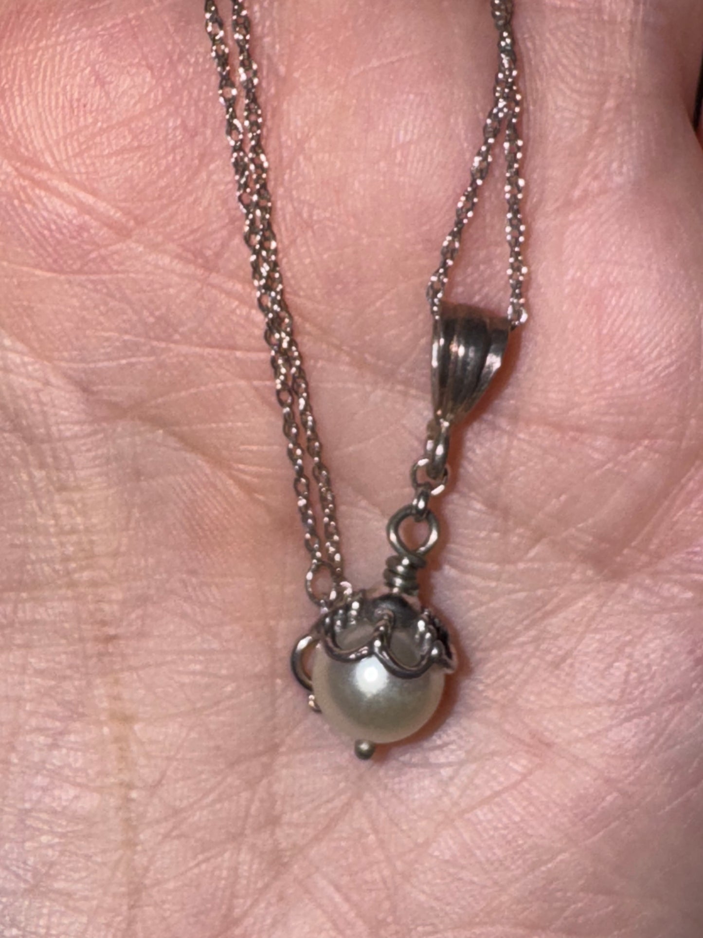 18" Sterling Silver Twisted Rope Chain and Pearl Necklace